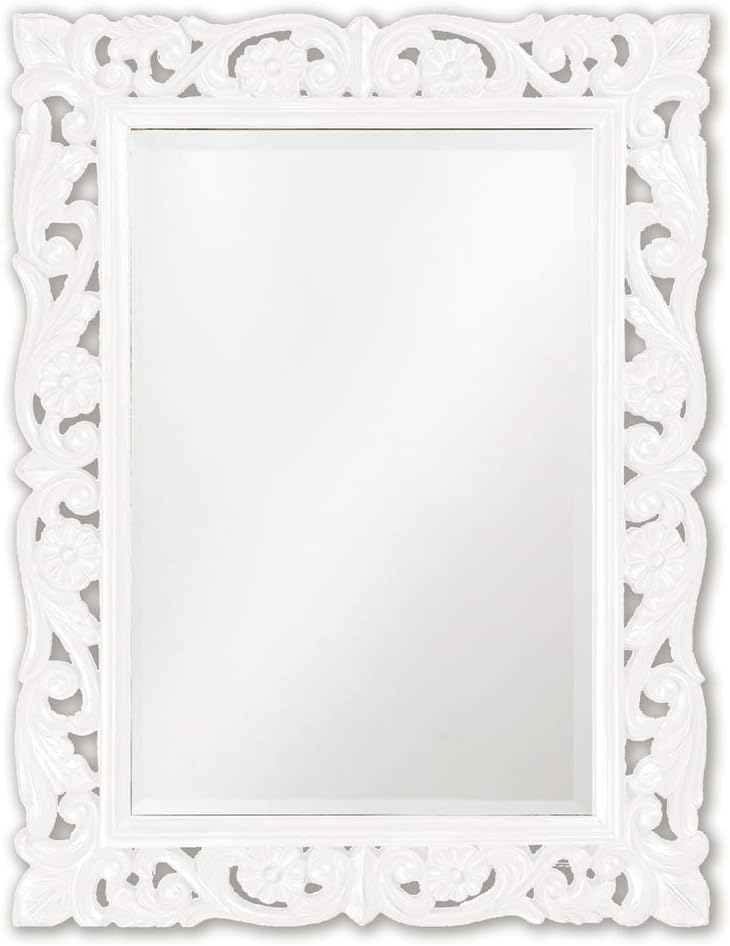 Howard Elliott Chateau Rectangular Hanging Wall Mirror, Scroll Work Frame, Home Decoration Framed Mirrors for Bedroom, Bathroom, Entryway, or Any Room, French Pewter, 31.5 x 42 Inch
