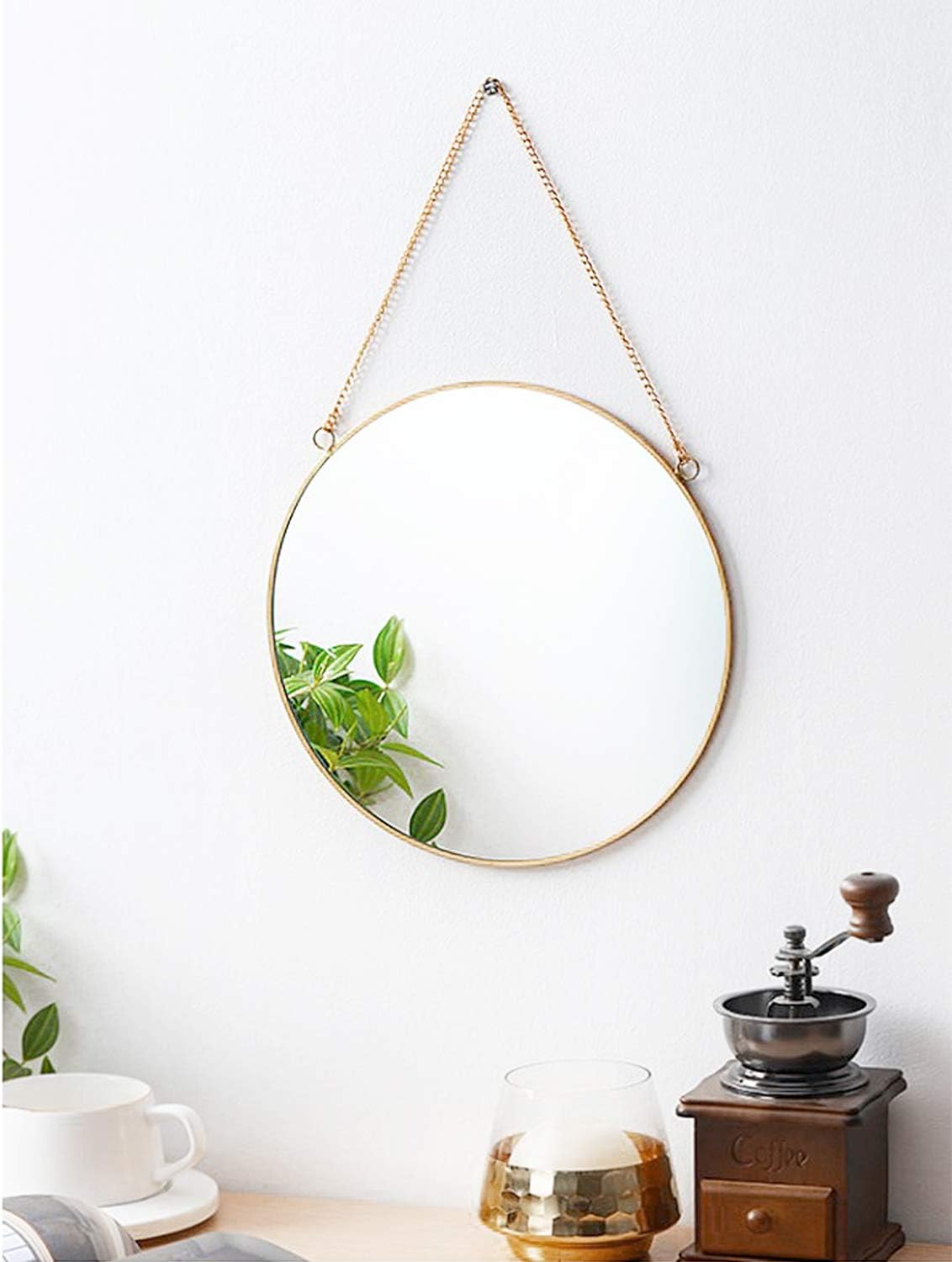 Dahey 11.8-inch Small Hanging Circle Mirror Wall Decor Gold Round Mirror with Hanging Chain for Living Room Bathroom Bedroom Dorm College Office, Gold