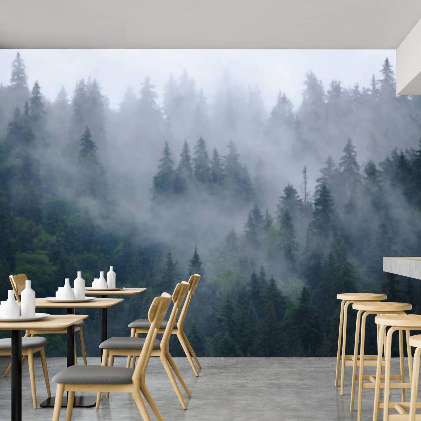 Modern 3D Removable Wallpaper Self-Adhesive Misty Mountain Landscape Wall Murals Peel and Stick Wall Stickers for Living Room Bedroom Wall Decor