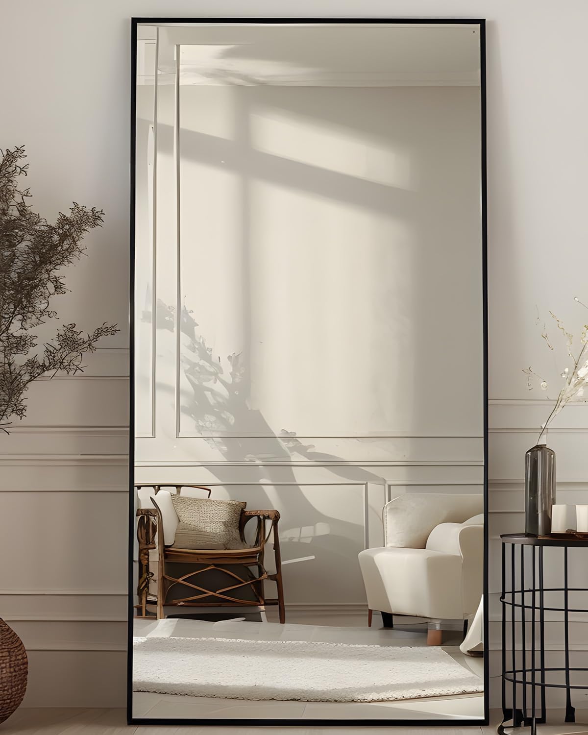 Antok Full Length Mirror, 71"x28" Floor Mirror with Stand, Hanging Mounted Mirrors for Bedroom, Living Room, Cloakroom, Dining Room, Black, Rect