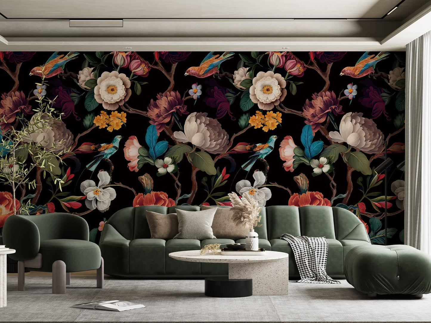 Zeeko Floral Peel and Stick Wallpaper Mural Beige Flower Wallpaper for Bedroom TV Background Large Wall Murals Wall Paintings Art Deco 98" H x 59" W (Covers 40 sq. ft.)