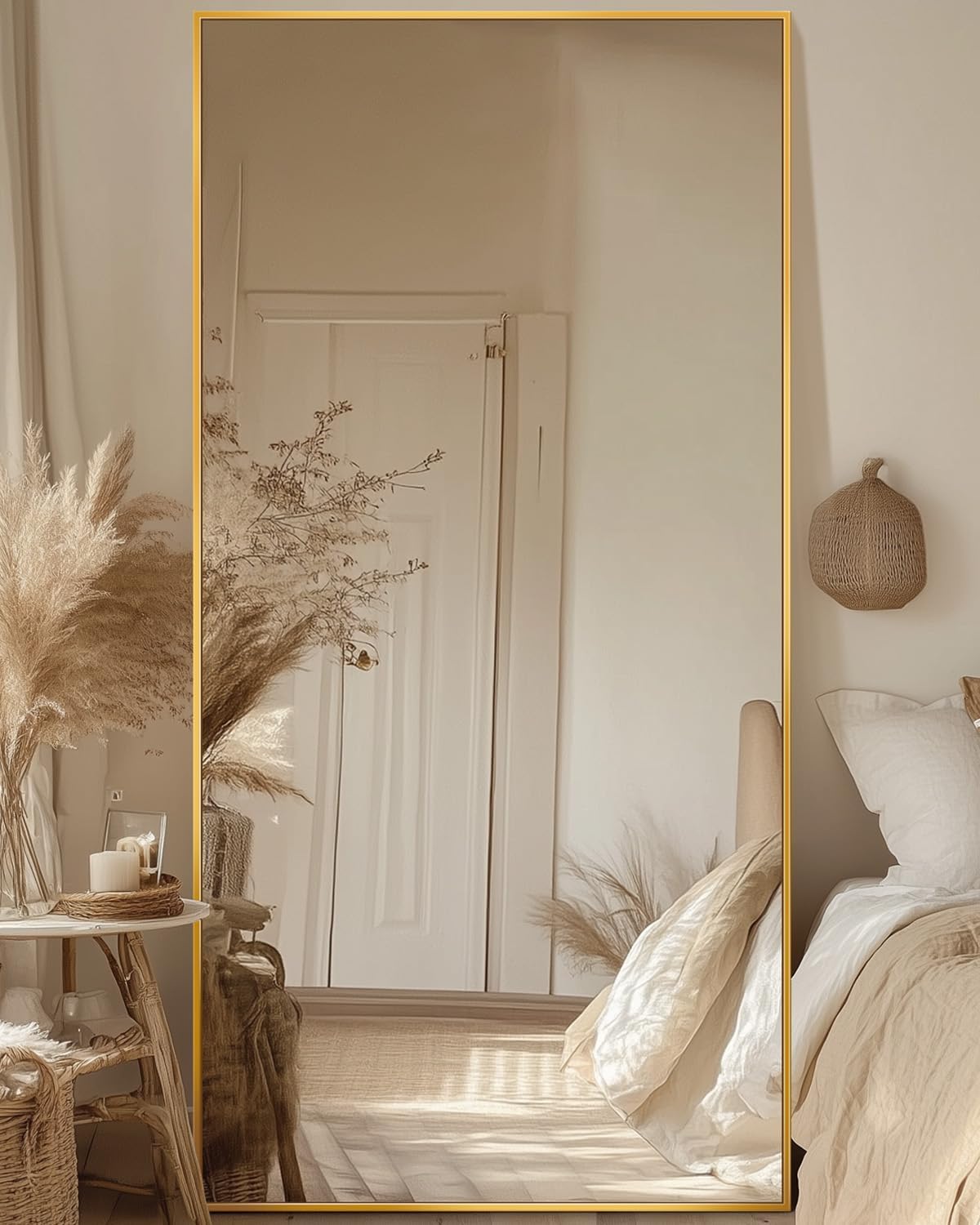 Antok Full Length Mirror, 71"x28" Floor Mirror with Stand, Hanging Mounted Mirrors for Bedroom, Living Room, Cloakroom, Dining Room, Black, Rect