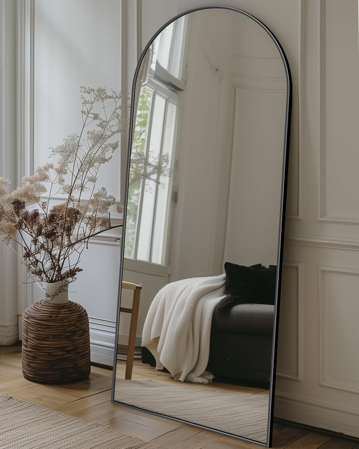 Antok Full Length Mirror, 71"x28" Floor Mirror with Stand, Hanging Mounted Mirrors for Bedroom, Living Room, Cloakroom, Dining Room, Black, Rect