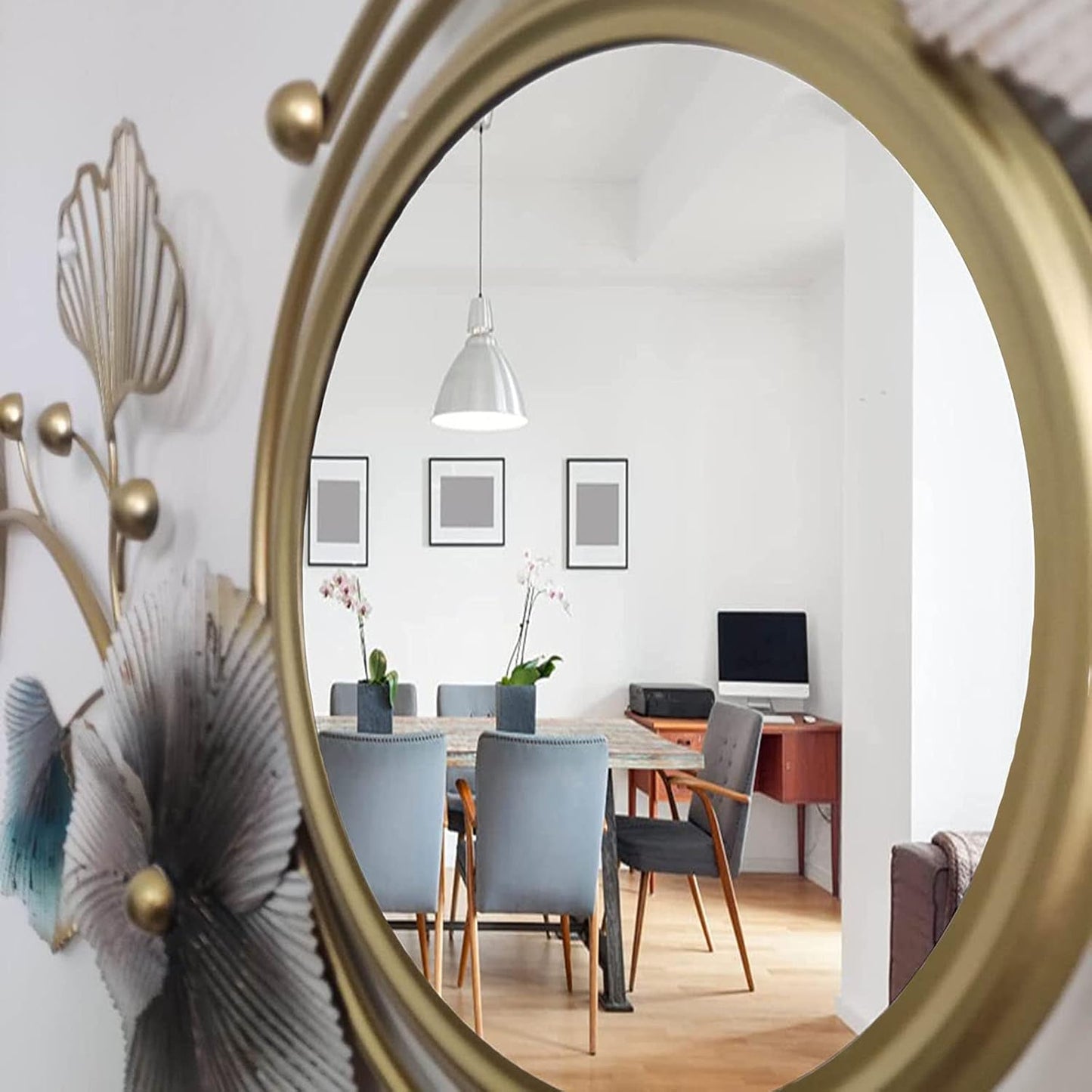 Metal Wall Mirrors Decor for Living Room Ginkgo Leaf Design 47" Big Wall-Mounted Mirrors Large Wall Decor for Entryway Vanity Bedroom Living Room Bathroom