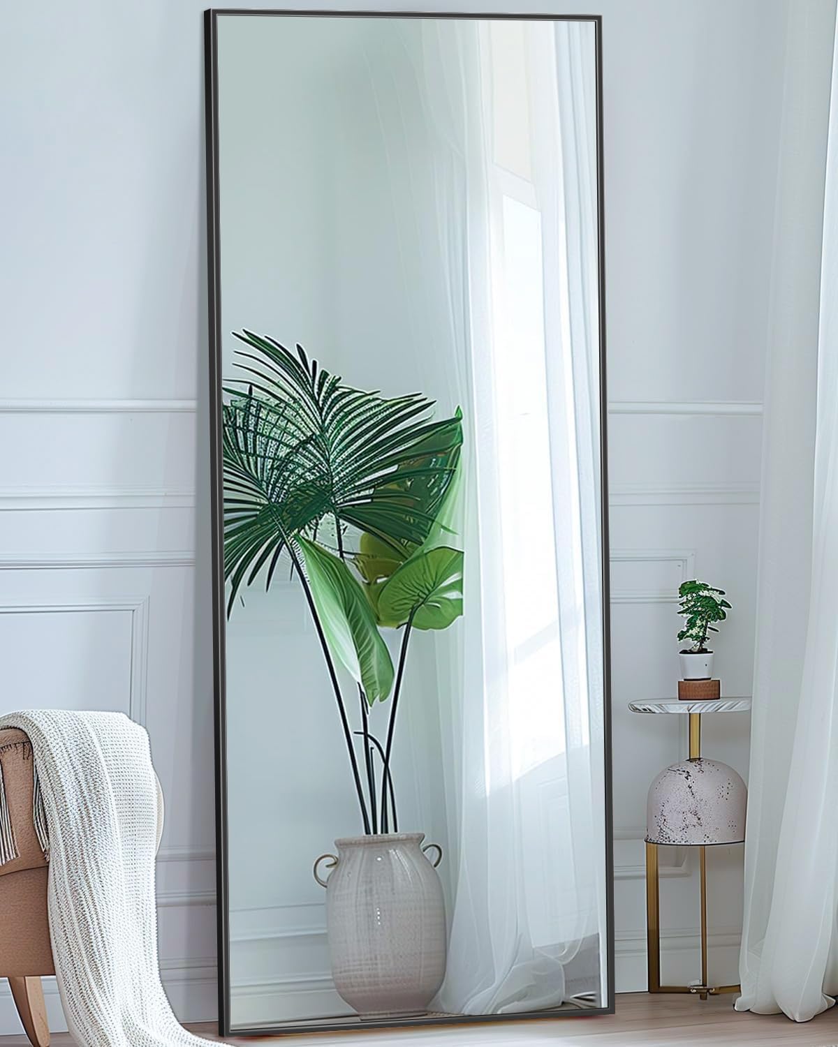 Antok Full Length Mirror, 71"x28" Floor Mirror with Stand, Hanging Mounted Mirrors for Bedroom, Living Room, Cloakroom, Dining Room, Black, Rect