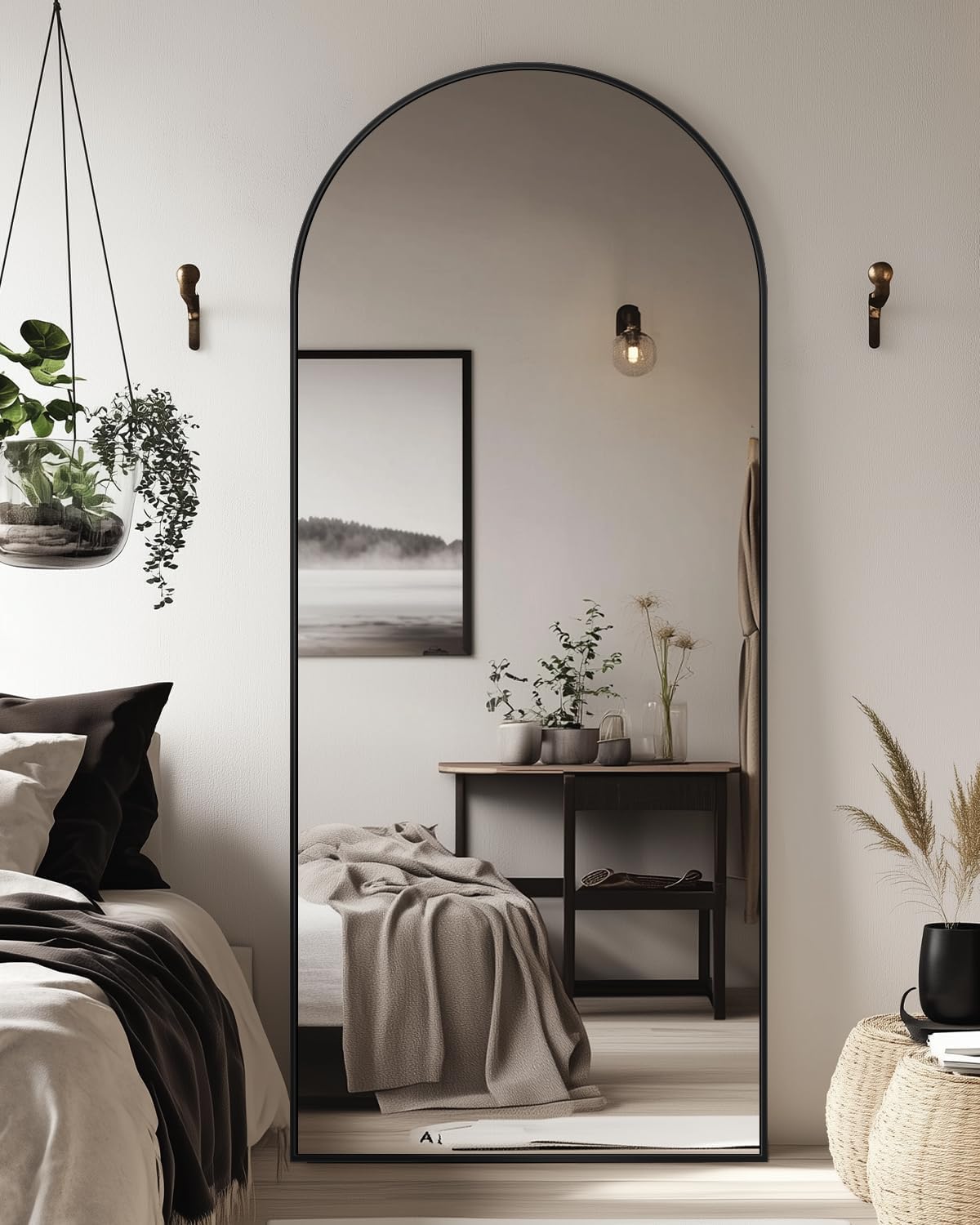Antok Full Length Mirror, 71"x28" Floor Mirror with Stand, Hanging Mounted Mirrors for Bedroom, Living Room, Cloakroom, Dining Room, Black, Rect