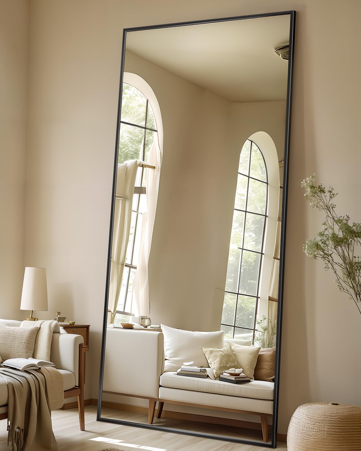 Antok Full Length Mirror, 71"x28" Floor Mirror with Stand, Hanging Mounted Mirrors for Bedroom, Living Room, Cloakroom, Dining Room, Black, Rect