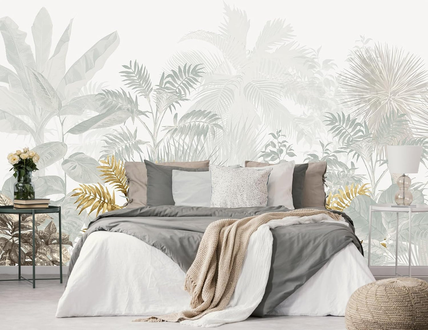 Floral Wallpaper Blue and White Peony Rose Mural Wallpaper for Bedroom Living Room Bathroom Office(Not Peel 'n Stick)