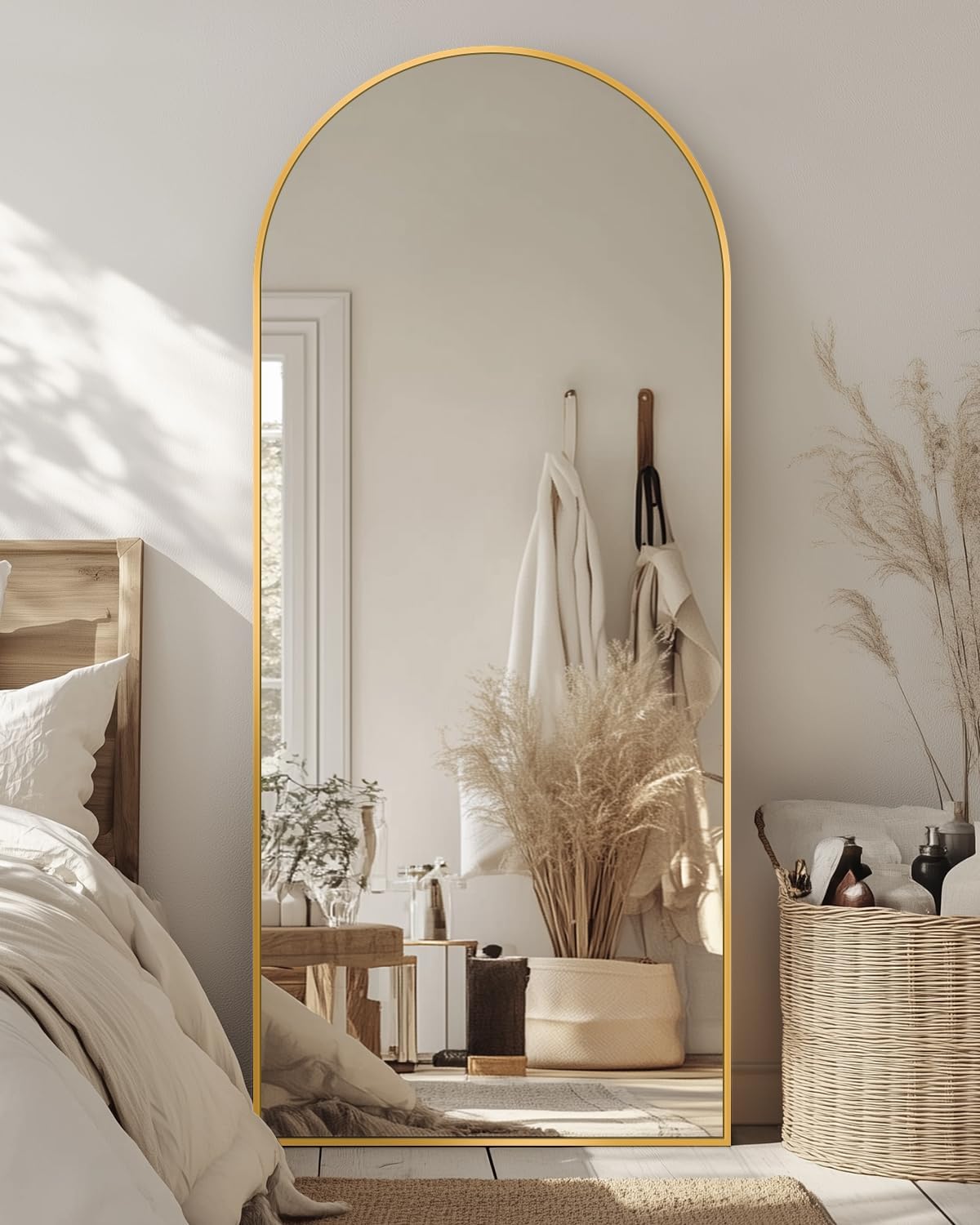 Antok Full Length Mirror, 71"x28" Floor Mirror with Stand, Hanging Mounted Mirrors for Bedroom, Living Room, Cloakroom, Dining Room, Black, Rect