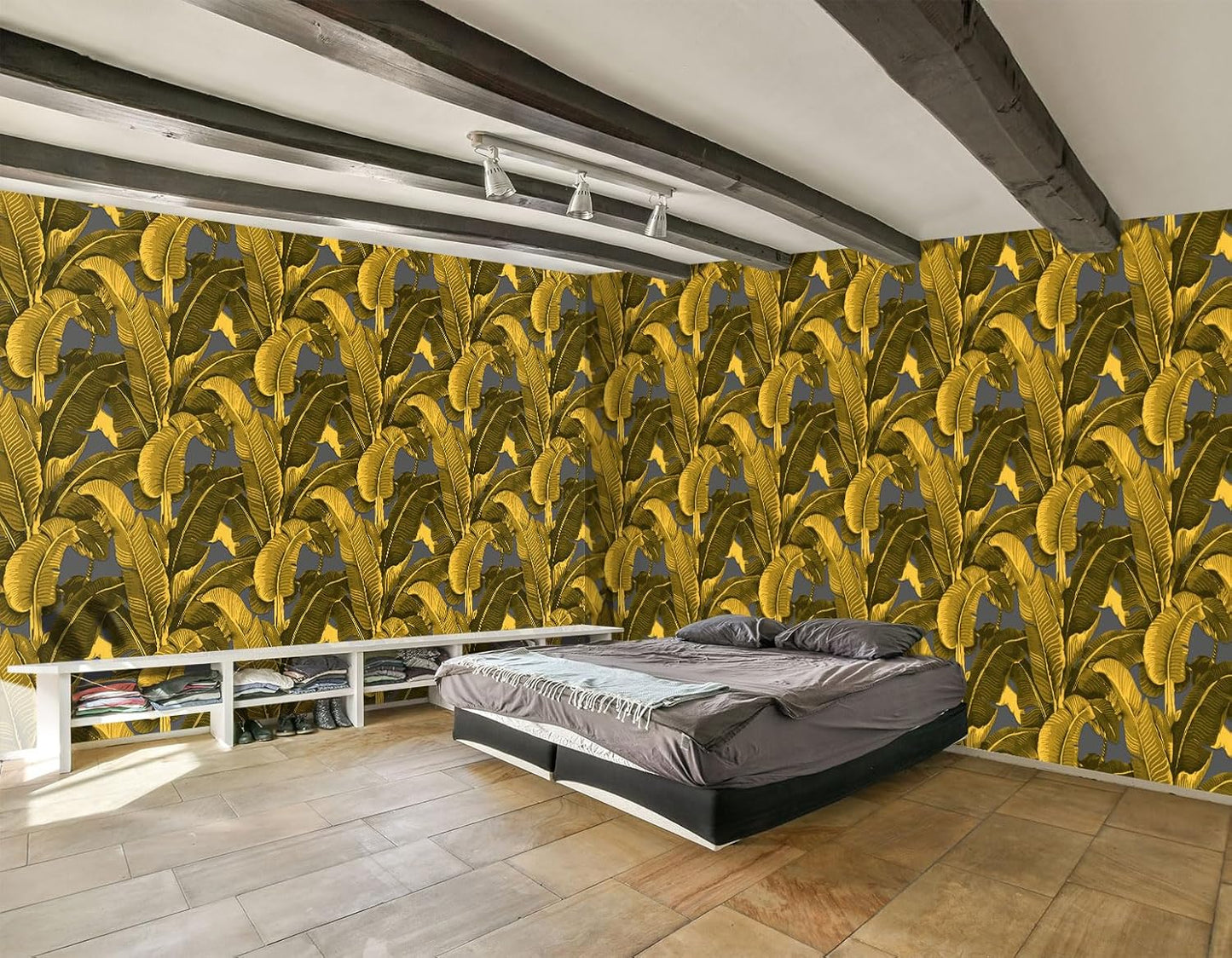 Golden Botanical Leaf wallpeper Living Room Bedroom Wall Mural - 137"x96"(Not Peel and Stick)