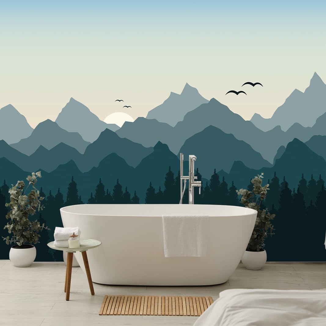 Floral Wallpaper Blue and White Peony Rose Mural Wallpaper for Bedroom Living Room Bathroom Office(Not Peel 'n Stick)