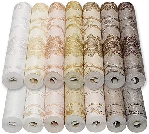 Q QIHANG European Style Damask PVC Wallpaper AB Version European Flower 3D Embossed Craft Bedroom Living Room TV Background Wall Shop Decoration 20.87" Wx393.7 L Non-Pasted (Light Yellow A)