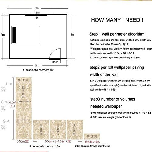 Q QIHANG Non-Pasted European 3D Flowers Damask Wallpaper Luxury for Bedroom Living Room Background Wall Vintage Stripes Home Wall Paper Roll 1.73' W x 32.8' L (Red Matching Style-B)