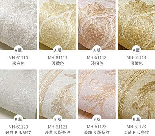 Q QIHANG European Style Damask PVC Wallpaper AB Version European Flower 3D Embossed Craft Bedroom Living Room TV Background Wall Shop Decoration 20.87" Wx393.7 L Non-Pasted (Light Yellow A)