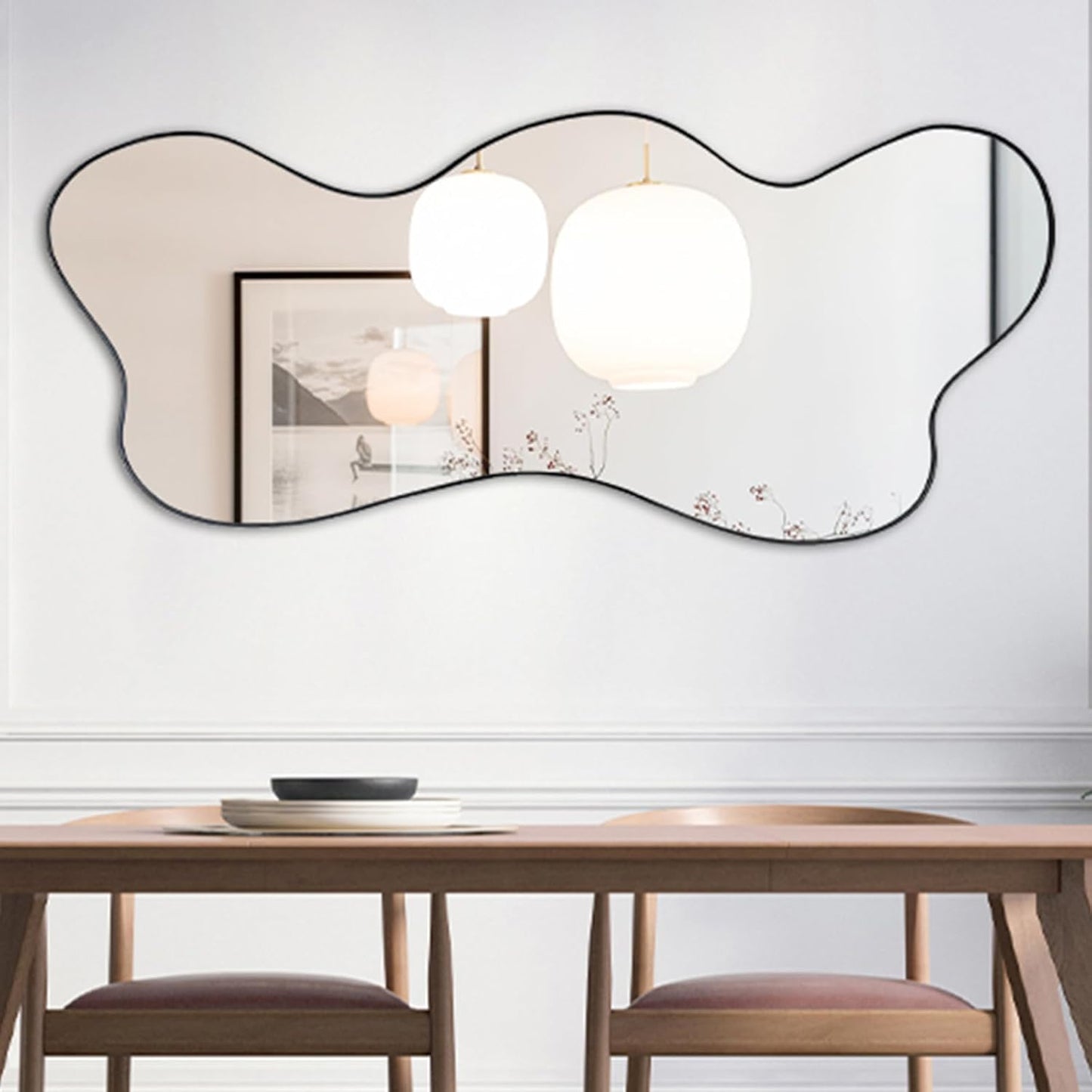 POZINO Irregular Mirror, Large Asymmetrical Mirror, 47.2"x21.6" Wall Mirrors Decorative, Modern Unique Shape Mirrors for Living Room Bathroom Bedroom Entryway Fireplace
