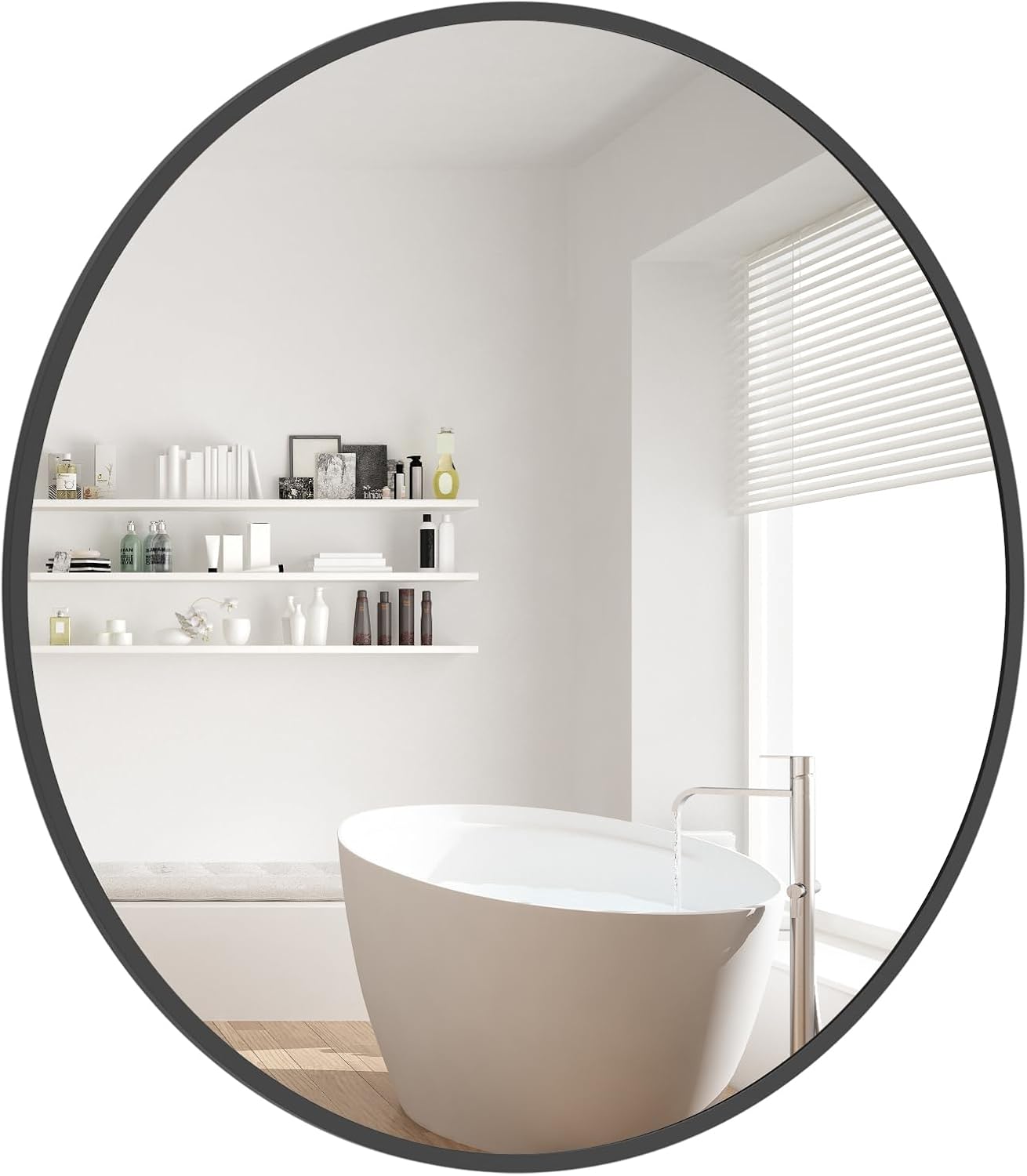 WallBeyond Round Wood Mirror, 32" Round Modern Decoration Large Circle Wall Mirror for Bathroom Living Room Bedroom Entryway, Honey