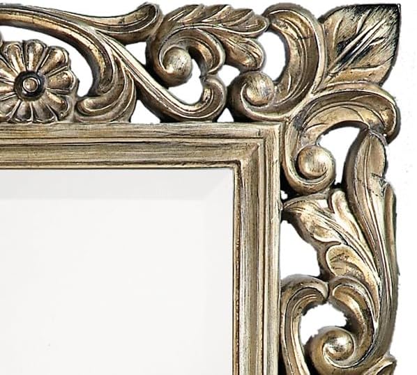 Howard Elliott Chateau Rectangular Hanging Wall Mirror, Scroll Work Frame, Home Decoration Framed Mirrors for Bedroom, Bathroom, Entryway, or Any Room, French Pewter, 31.5 x 42 Inch