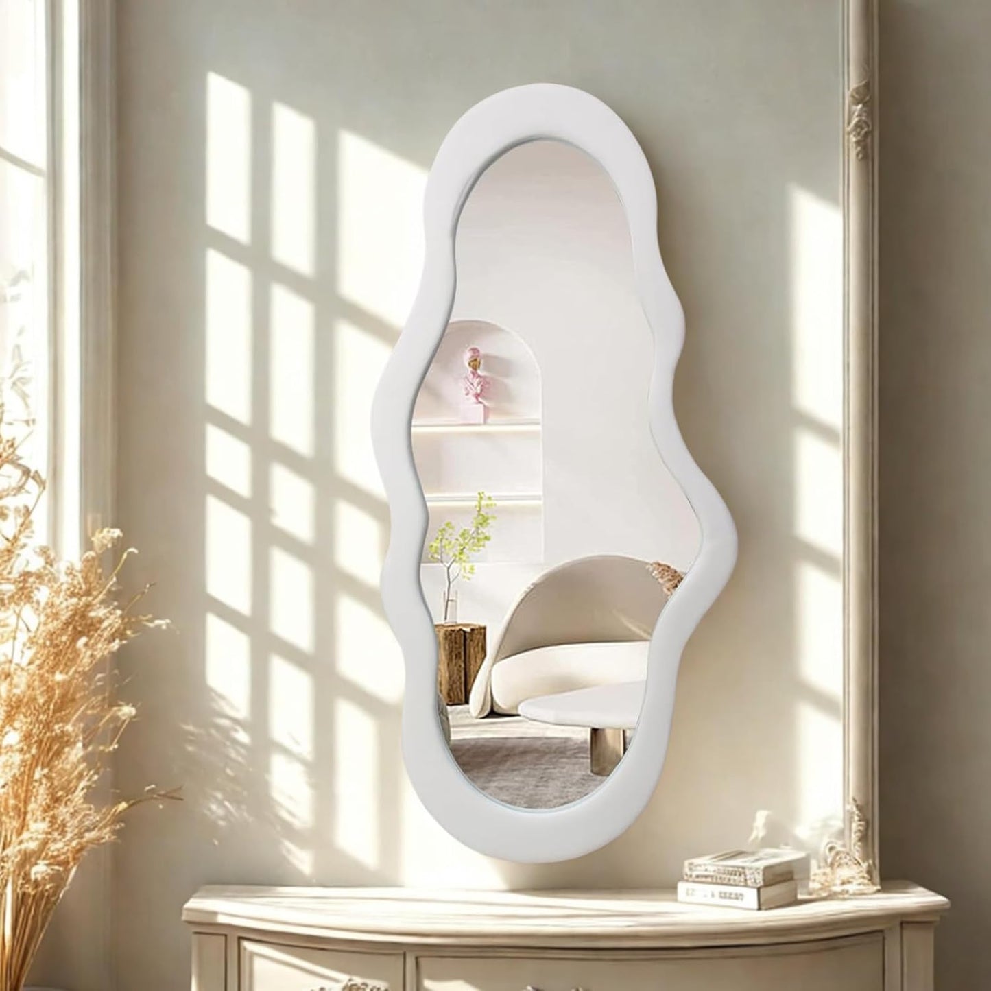 BST FURNH Small Cloud Mirror Unique 44X21 Inch Full Length Wall Mounted Mirror Tall Mirror Full Body Floor Length Mirror Dressing Body Mirror Frameless Mirror for Bedroom Bathroom Living Room