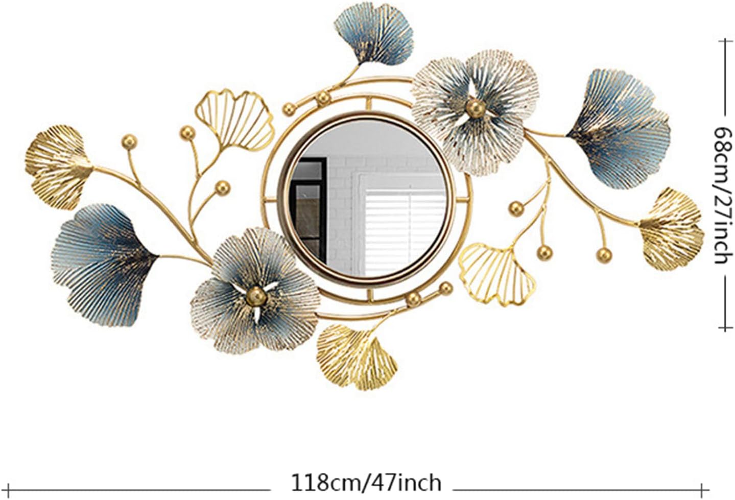 Metal Wall Mirrors Decor for Living Room Ginkgo Leaf Design 47" Big Wall-Mounted Mirrors Large Wall Decor for Entryway Vanity Bedroom Living Room Bathroom