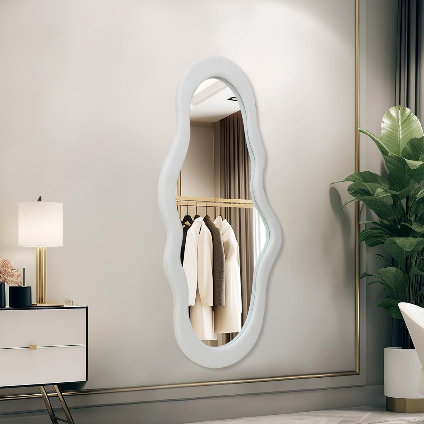 BST FURNH Small Cloud Mirror Unique 44X21 Inch Full Length Wall Mounted Mirror Tall Mirror Full Body Floor Length Mirror Dressing Body Mirror Frameless Mirror for Bedroom Bathroom Living Room