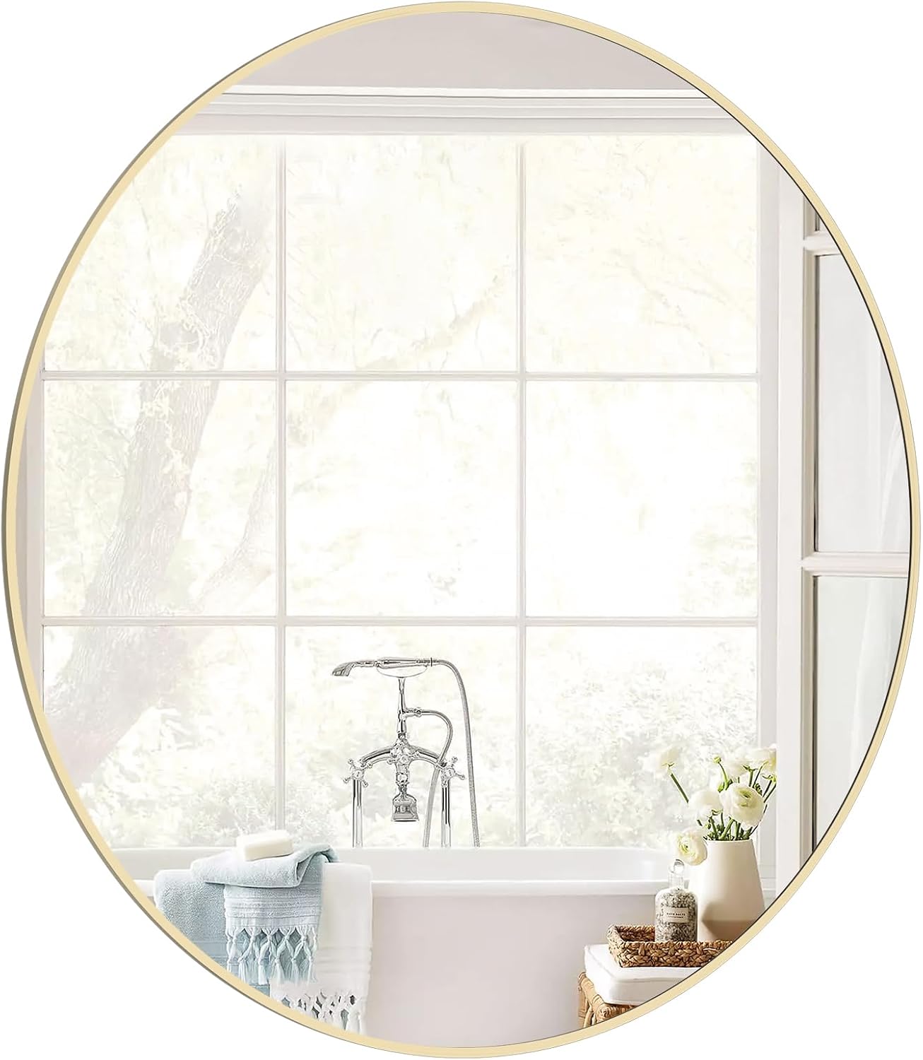 WallBeyond Round Wood Mirror, 32" Round Modern Decoration Large Circle Wall Mirror for Bathroom Living Room Bedroom Entryway, Honey