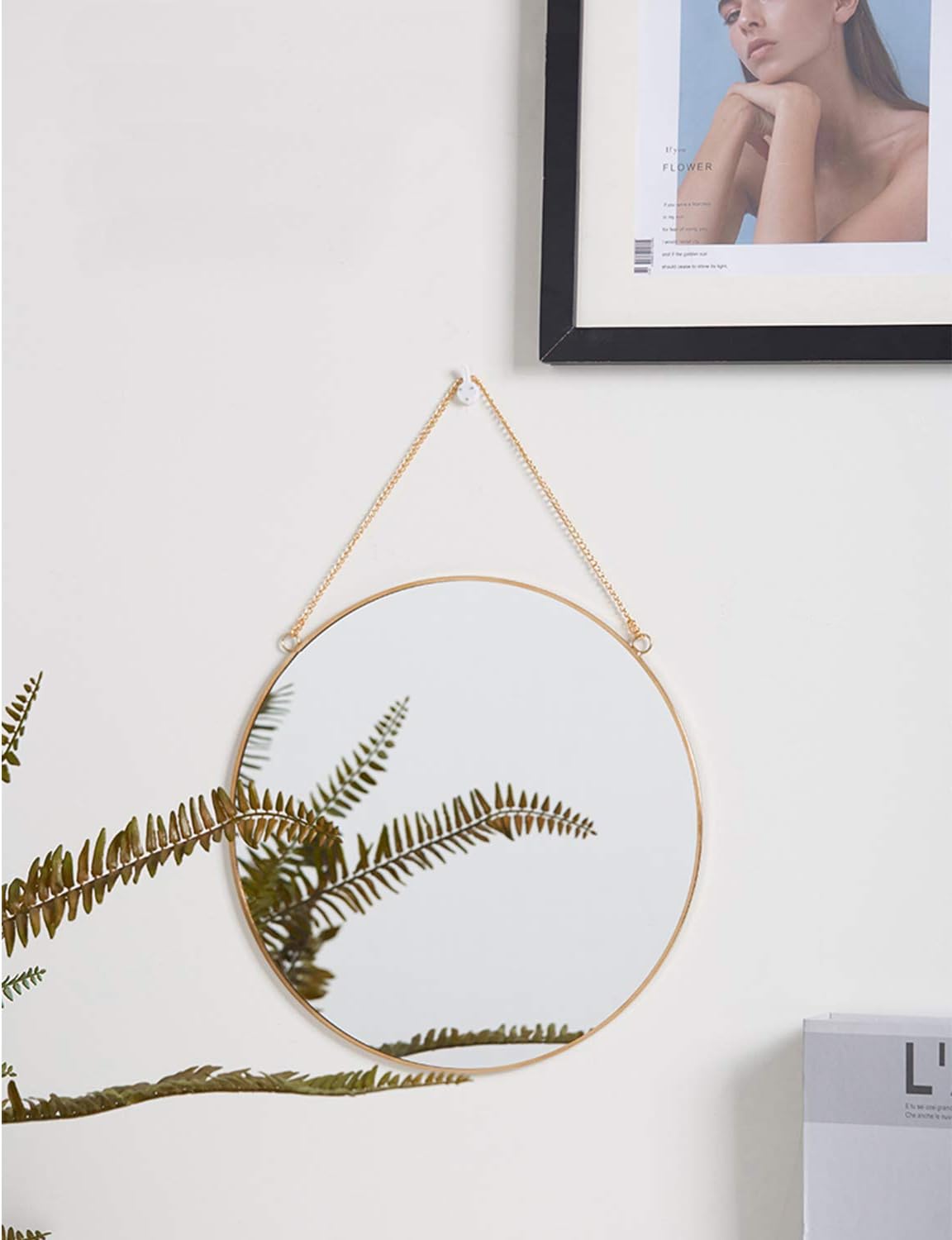 Dahey 11.8-inch Small Hanging Circle Mirror Wall Decor Gold Round Mirror with Hanging Chain for Living Room Bathroom Bedroom Dorm College Office, Gold