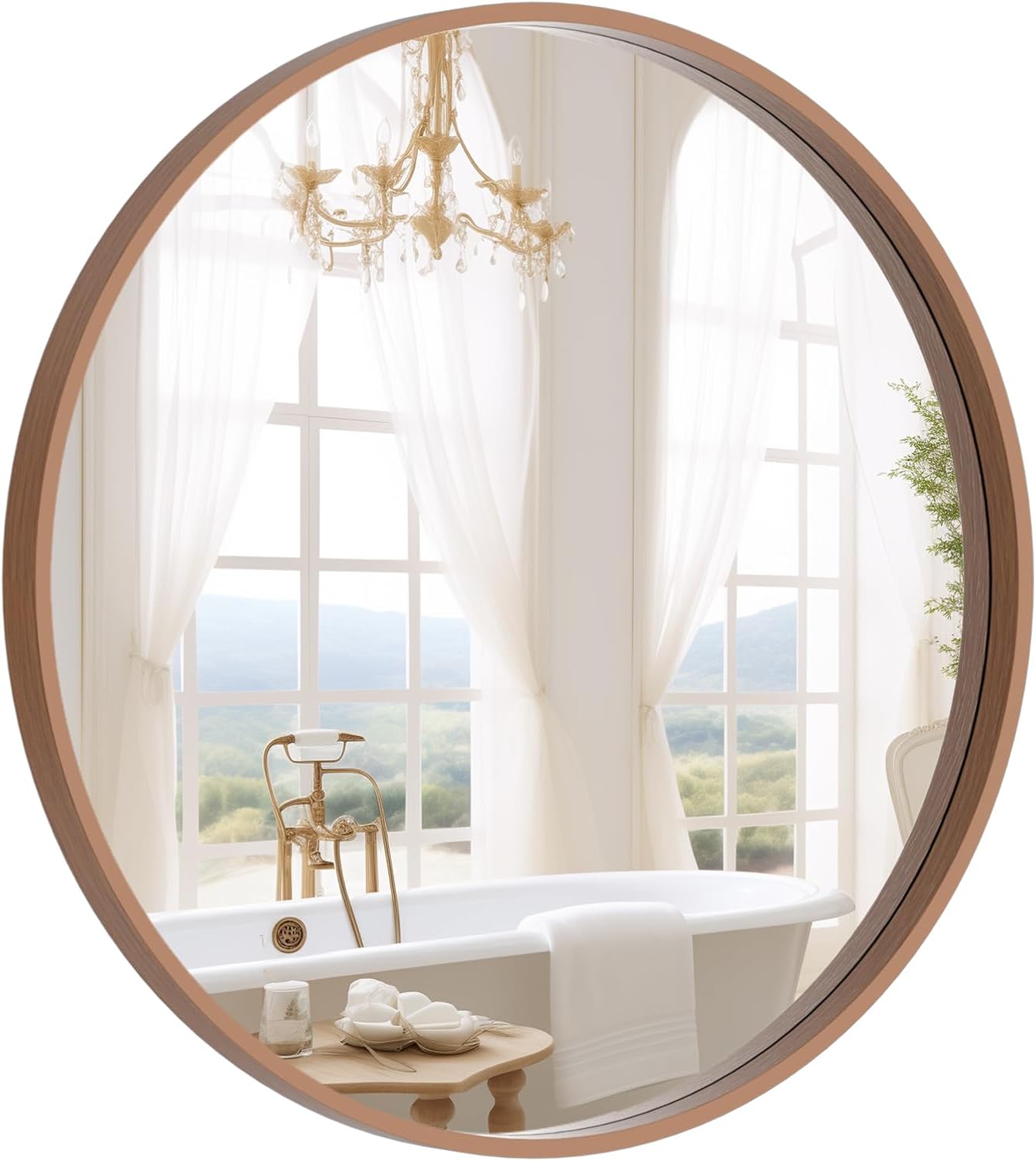 WallBeyond Round Wood Mirror, 32" Round Modern Decoration Large Circle Wall Mirror for Bathroom Living Room Bedroom Entryway, Honey