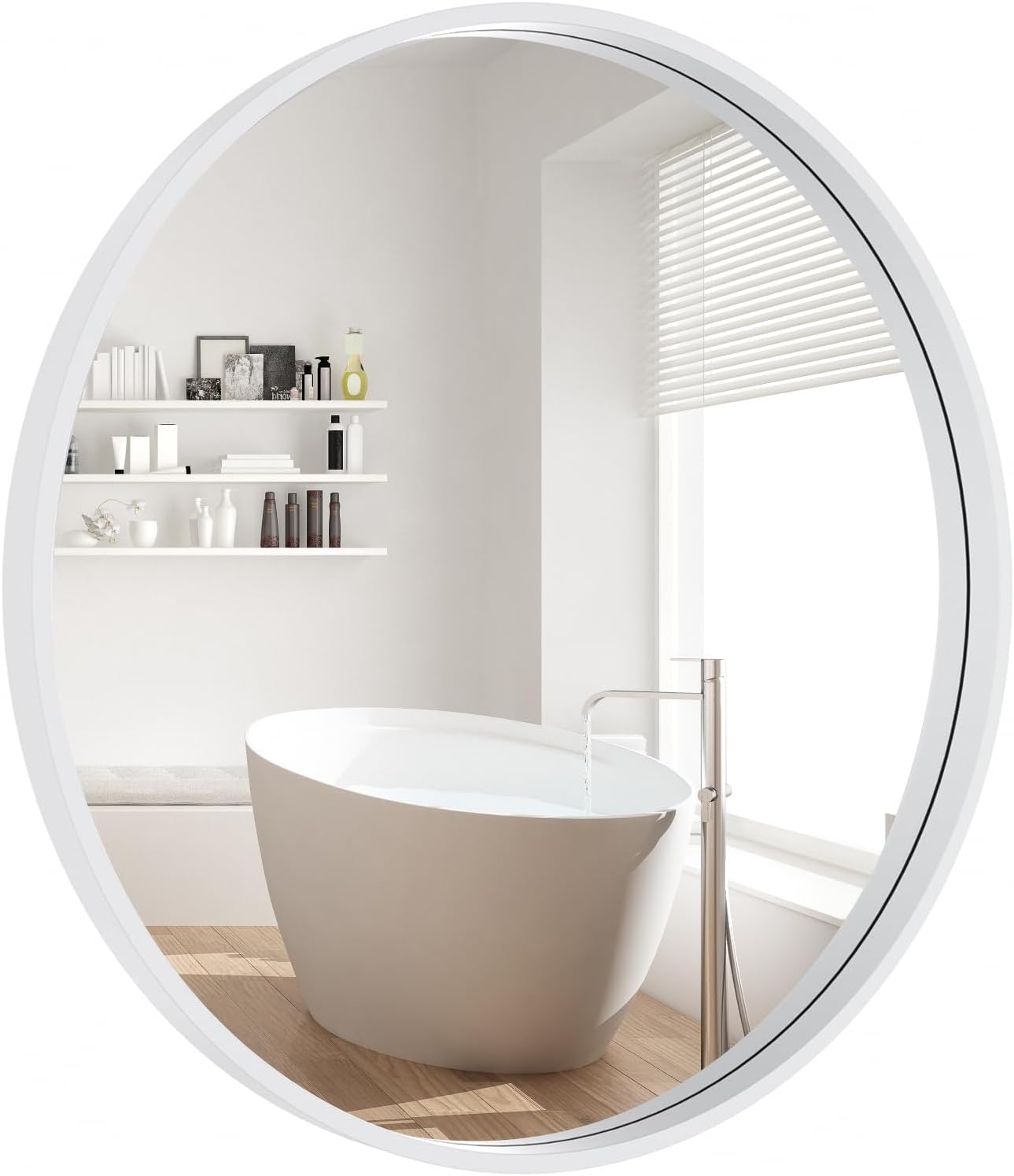 WallBeyond Round Wood Mirror, 32" Round Modern Decoration Large Circle Wall Mirror for Bathroom Living Room Bedroom Entryway, Honey