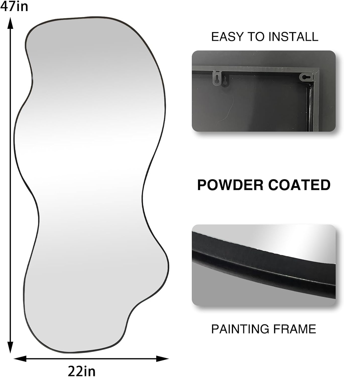 POZINO Irregular Mirror, Large Asymmetrical Mirror, 47.2"x21.6" Wall Mirrors Decorative, Modern Unique Shape Mirrors for Living Room Bathroom Bedroom Entryway Fireplace