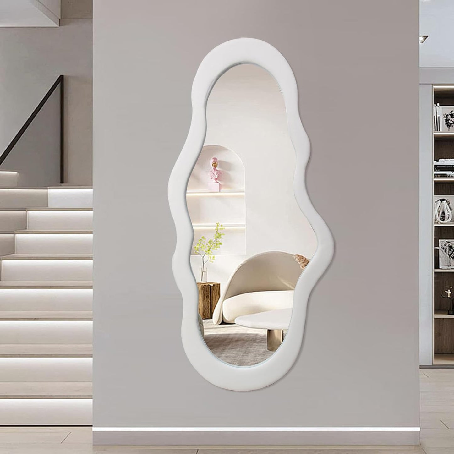 BST FURNH Small Cloud Mirror Unique 44X21 Inch Full Length Wall Mounted Mirror Tall Mirror Full Body Floor Length Mirror Dressing Body Mirror Frameless Mirror for Bedroom Bathroom Living Room