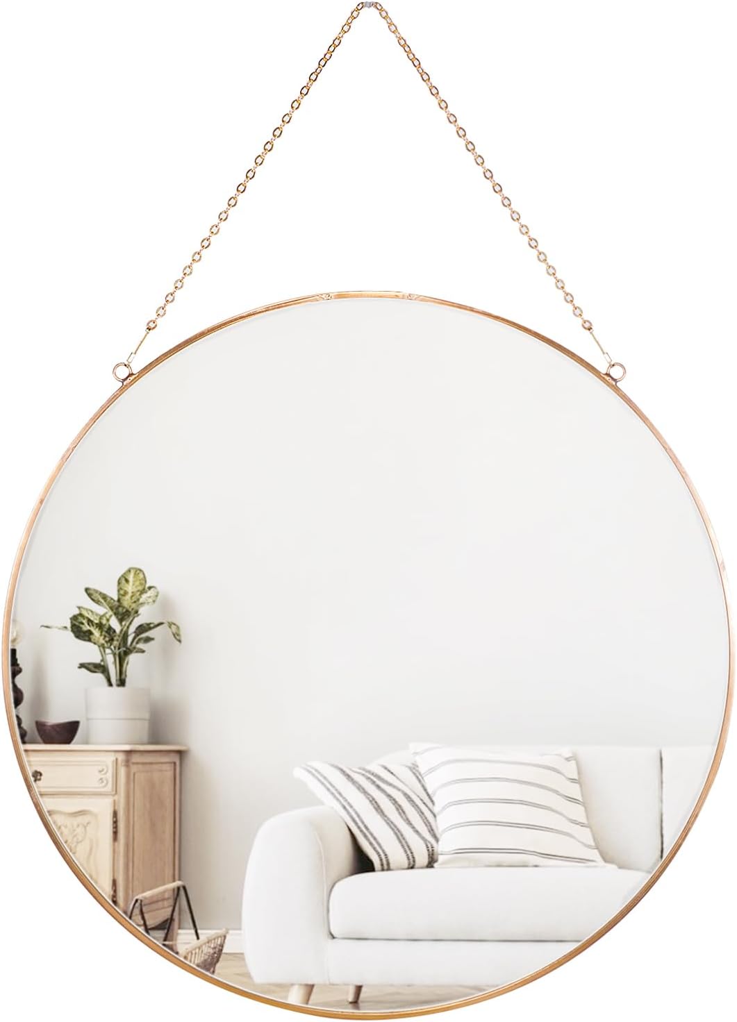 Dahey 11.8-inch Small Hanging Circle Mirror Wall Decor Gold Round Mirror with Hanging Chain for Living Room Bathroom Bedroom Dorm College Office, Gold