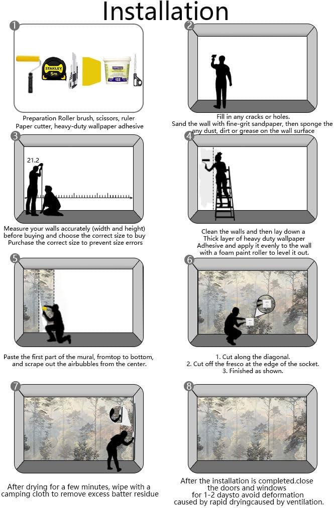 Hazy Forest Wall Mural, Abstract Nature Landscape Wallpaper, Background Wall Decoration Patterns（Non-self-Adhesive）