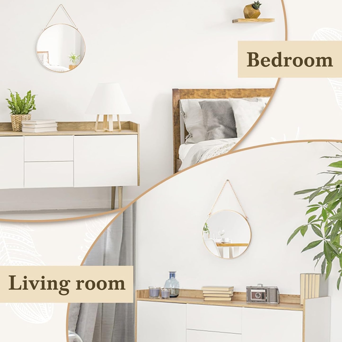 Dahey 11.8-inch Small Hanging Circle Mirror Wall Decor Gold Round Mirror with Hanging Chain for Living Room Bathroom Bedroom Dorm College Office, Gold