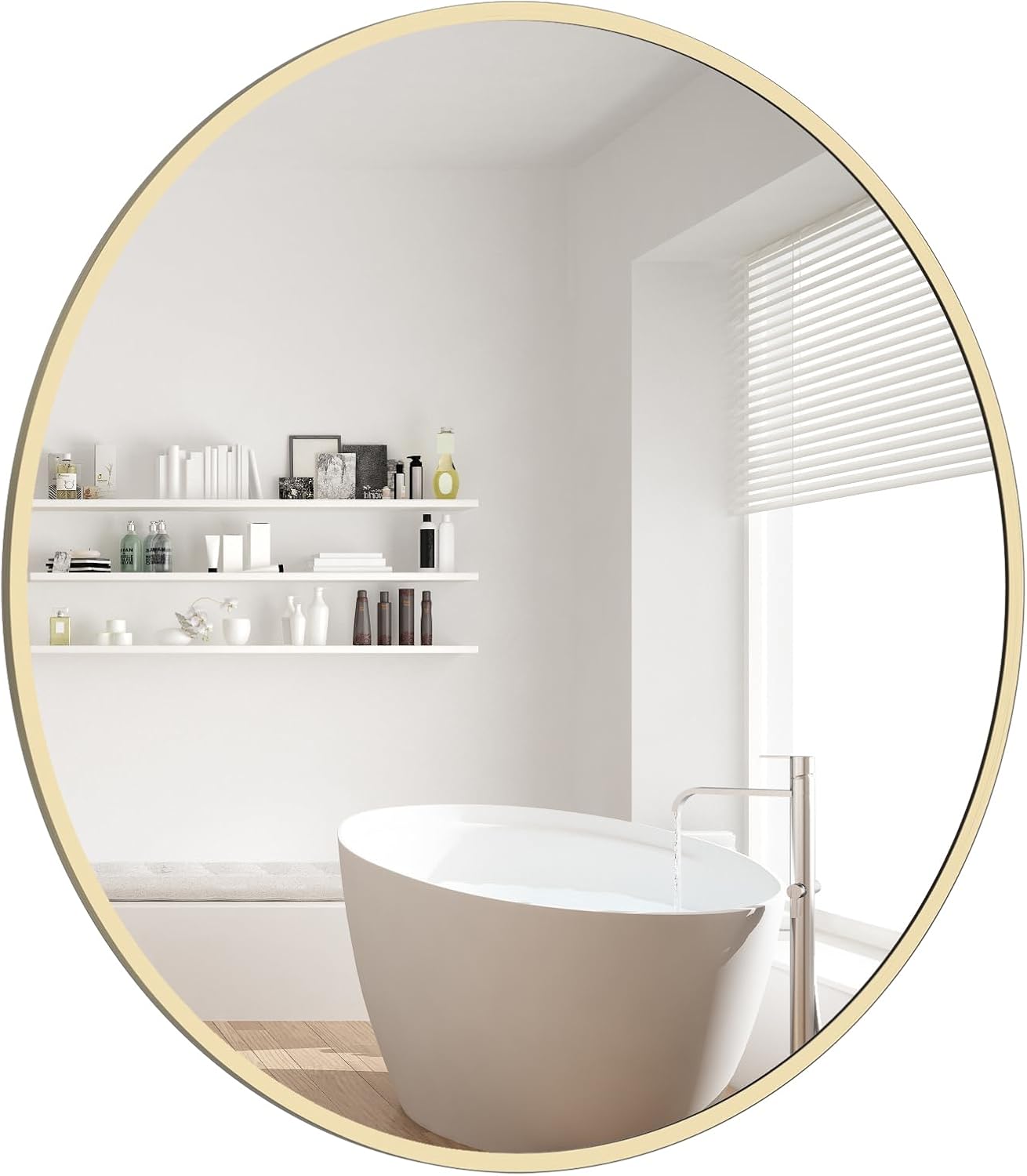 WallBeyond Round Wood Mirror, 32" Round Modern Decoration Large Circle Wall Mirror for Bathroom Living Room Bedroom Entryway, Honey