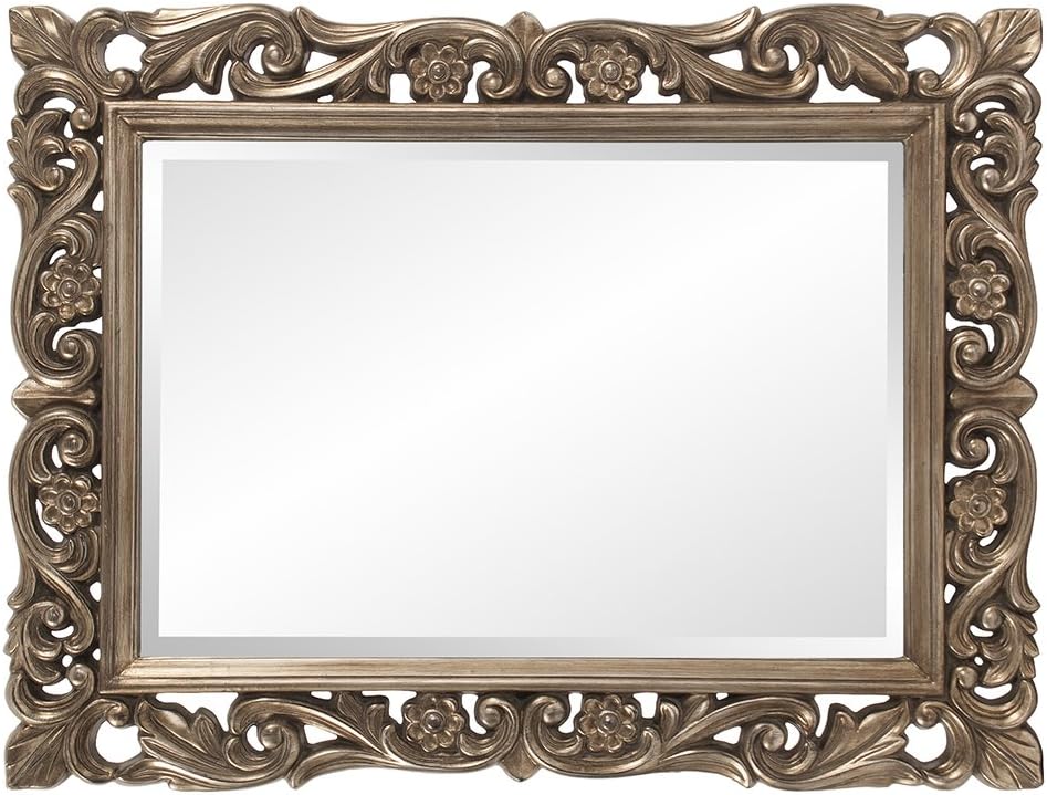 Howard Elliott Chateau Rectangular Hanging Wall Mirror, Scroll Work Frame, Home Decoration Framed Mirrors for Bedroom, Bathroom, Entryway, or Any Room, French Pewter, 31.5 x 42 Inch
