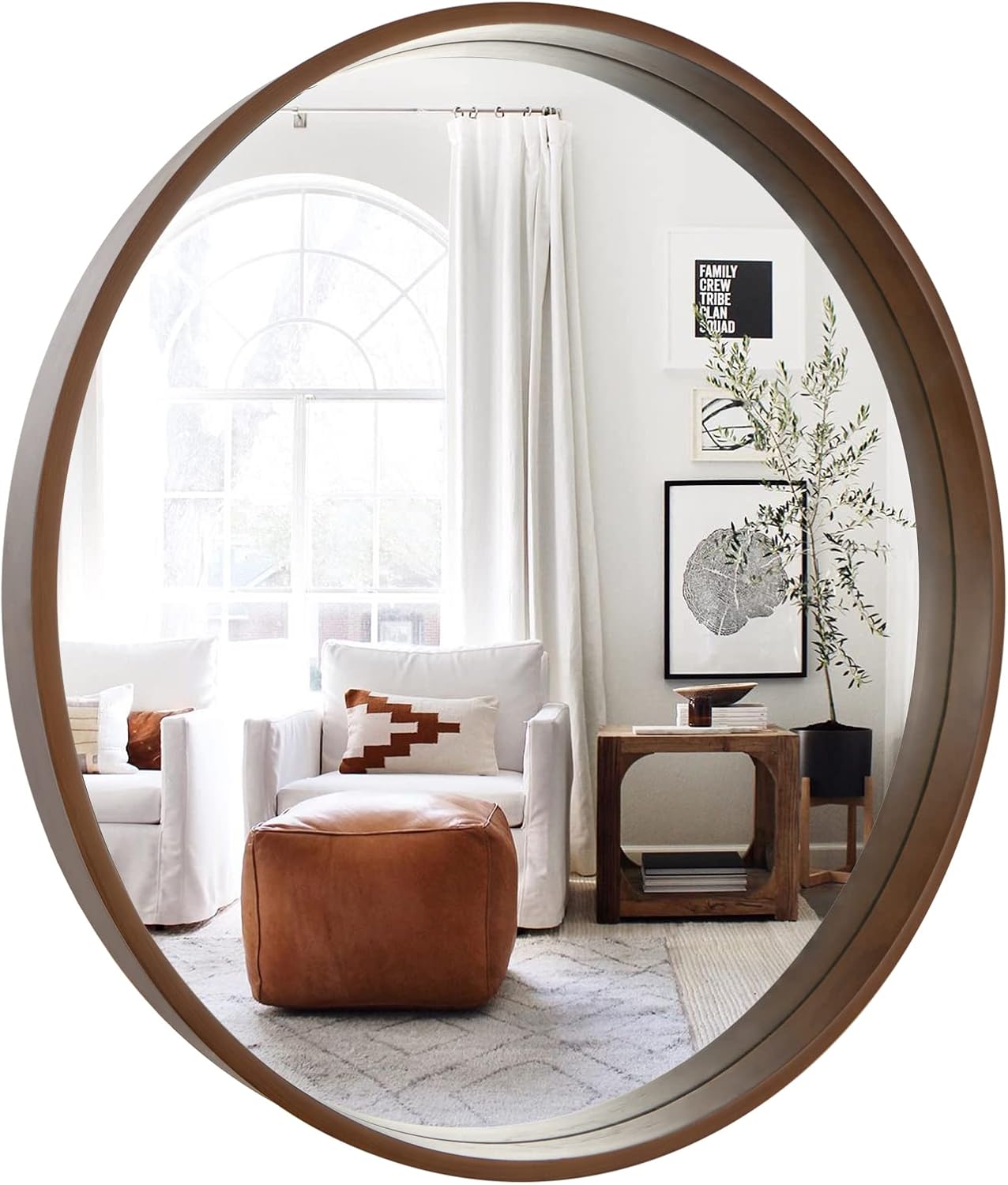 WallBeyond Round Wood Mirror, 32" Round Modern Decoration Large Circle Wall Mirror for Bathroom Living Room Bedroom Entryway, Honey