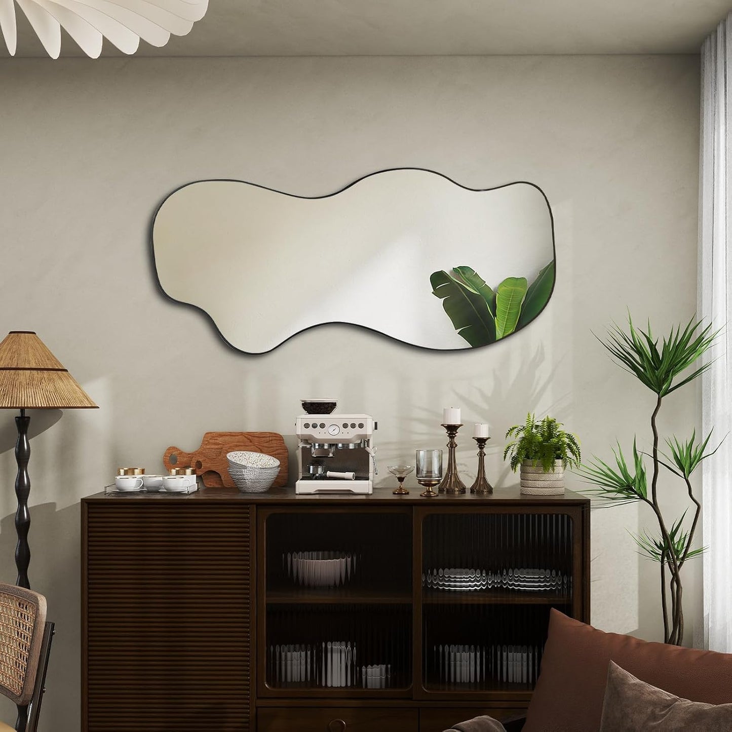 POZINO Irregular Mirror, Large Asymmetrical Mirror, 47.2"x21.6" Wall Mirrors Decorative, Modern Unique Shape Mirrors for Living Room Bathroom Bedroom Entryway Fireplace