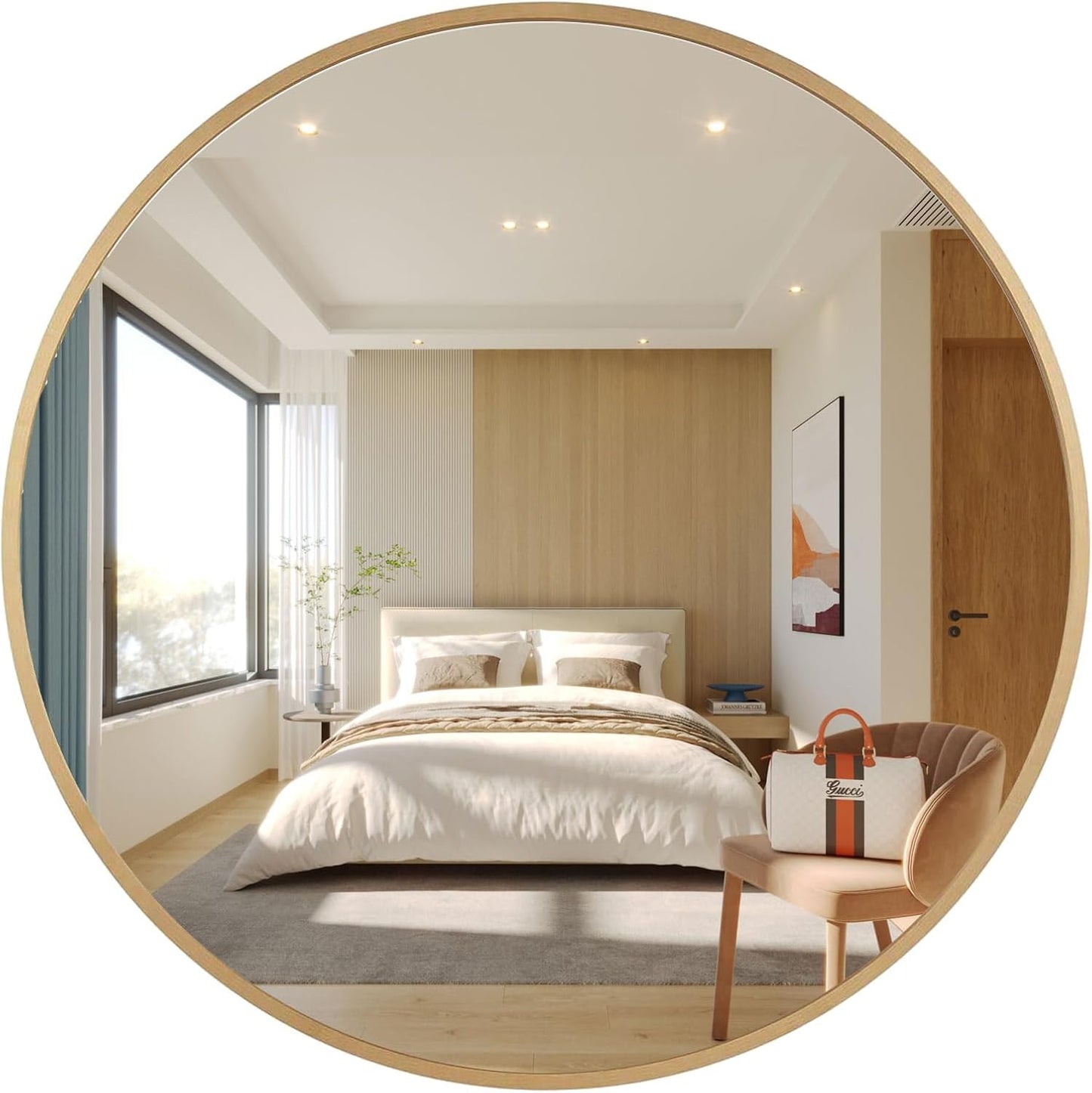 Large Round Gold Mirror 39 Inch, Big Circle Mirror, Wall-Mounted Decoration, Metal Framed Mirror for Living Room Entryway and Bedroom, Easy to Install