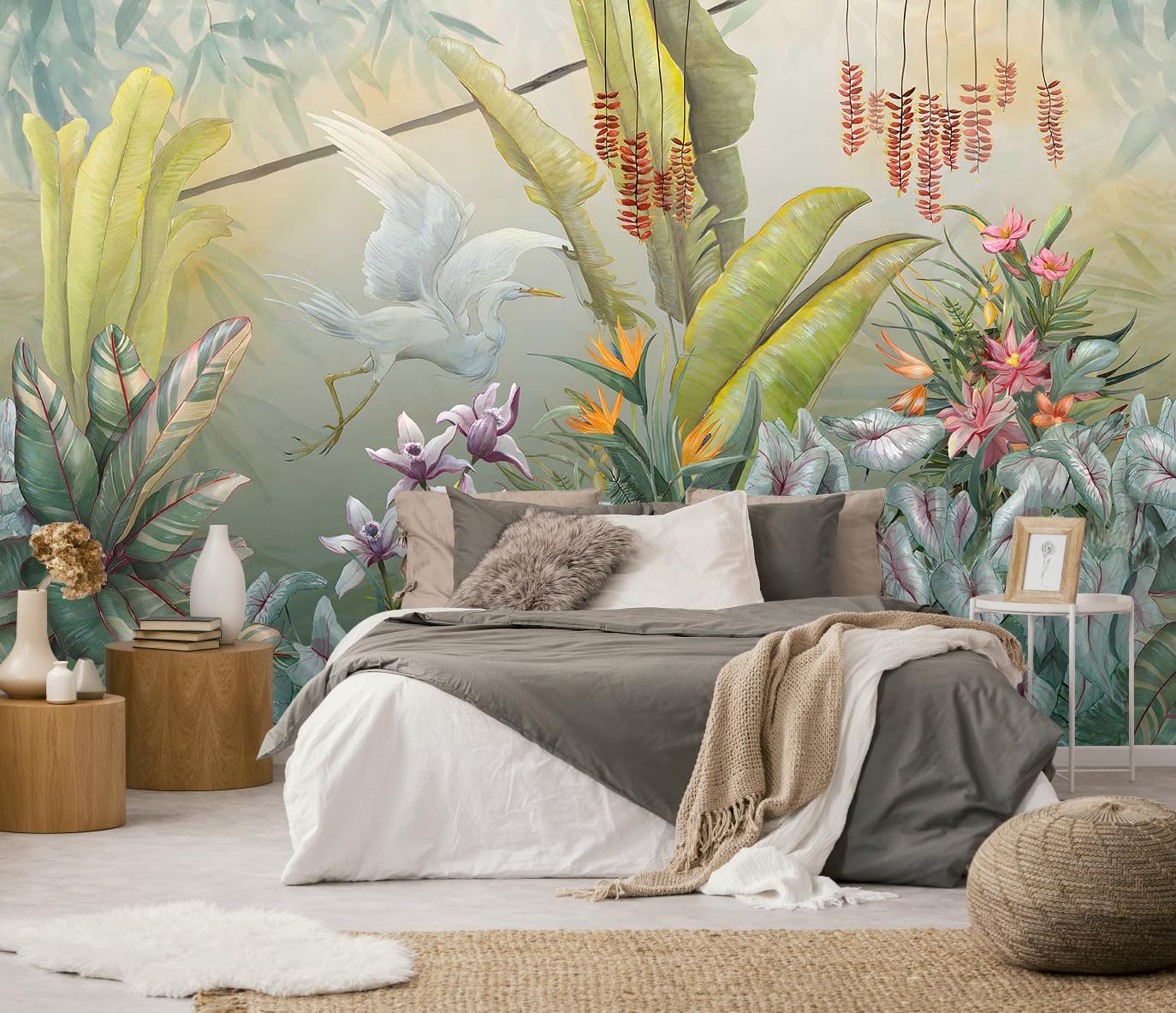 Hazy Forest Wall Mural, Abstract Nature Landscape Wallpaper, Background Wall Decoration Patterns（Non-self-Adhesive）