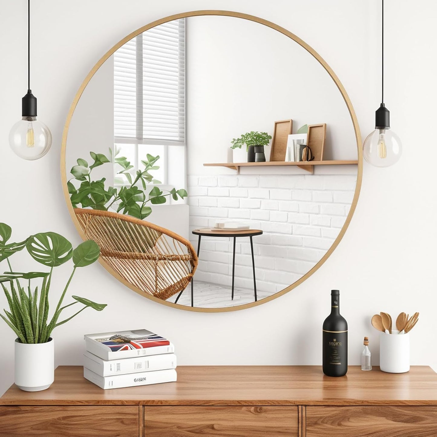 Large Round Gold Mirror 39 Inch, Big Circle Mirror, Wall-Mounted Decoration, Metal Framed Mirror for Living Room Entryway and Bedroom, Easy to Install