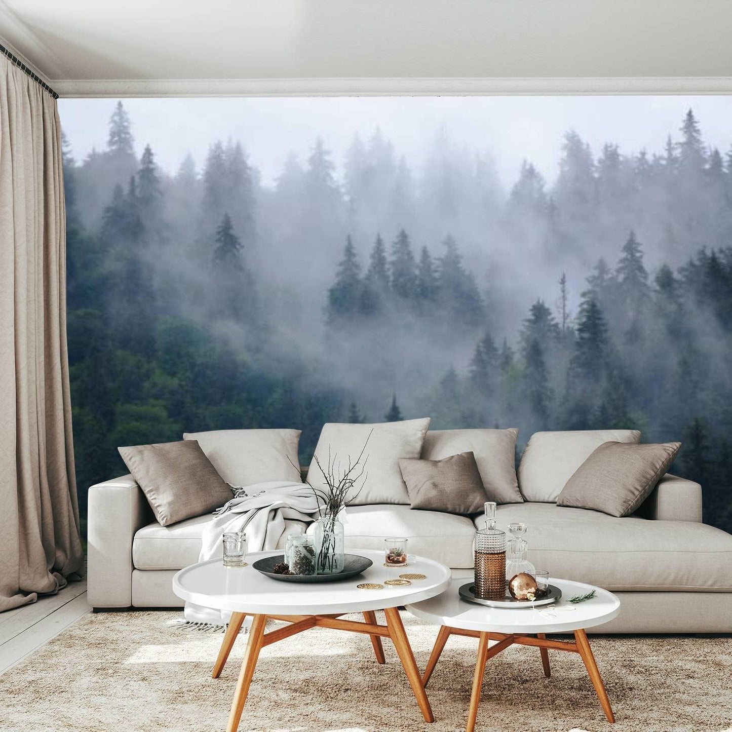 Modern 3D Removable Wallpaper Self-Adhesive Misty Mountain Landscape Wall Murals Peel and Stick Wall Stickers for Living Room Bedroom Wall Decor