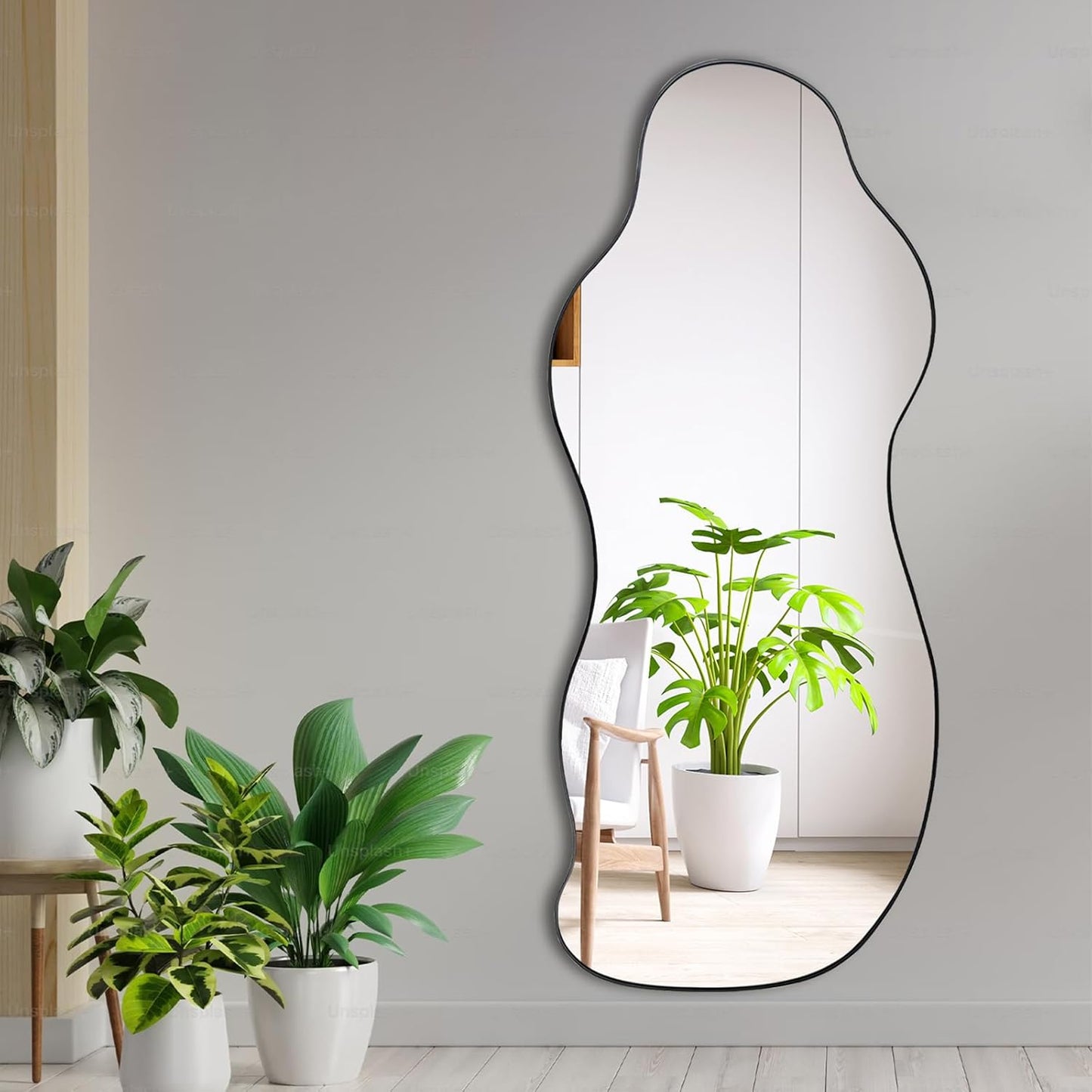 POZINO Irregular Mirror, Large Asymmetrical Mirror, 47.2"x21.6" Wall Mirrors Decorative, Modern Unique Shape Mirrors for Living Room Bathroom Bedroom Entryway Fireplace