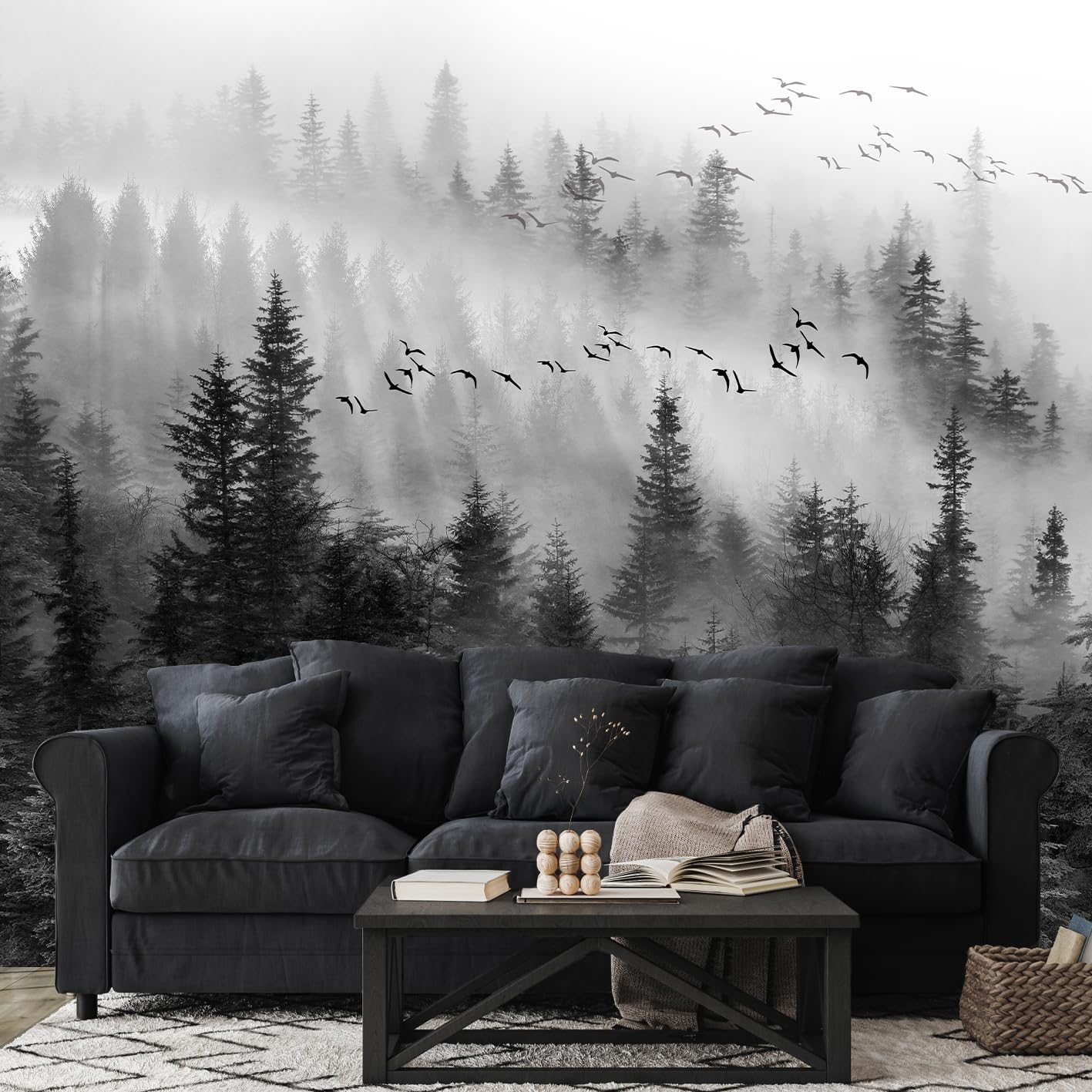 Floral Wallpaper Blue and White Peony Rose Mural Wallpaper for Bedroom Living Room Bathroom Office(Not Peel 'n Stick)