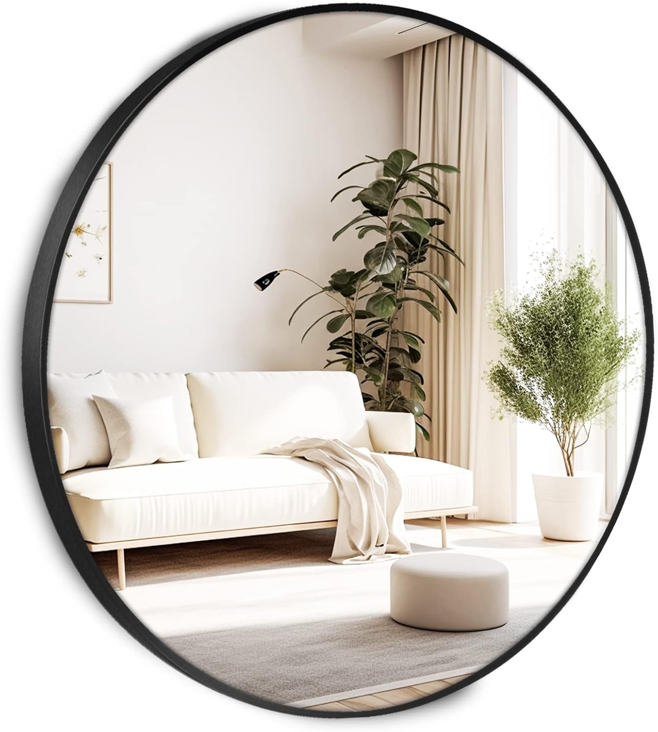 WallBeyond Round Wood Mirror, 32" Round Modern Decoration Large Circle Wall Mirror for Bathroom Living Room Bedroom Entryway, Honey