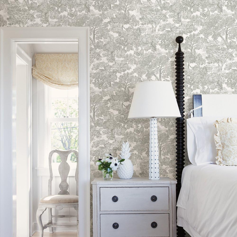 Chesapeake 3115-12542 Spinney Toile Wallpaper, Black