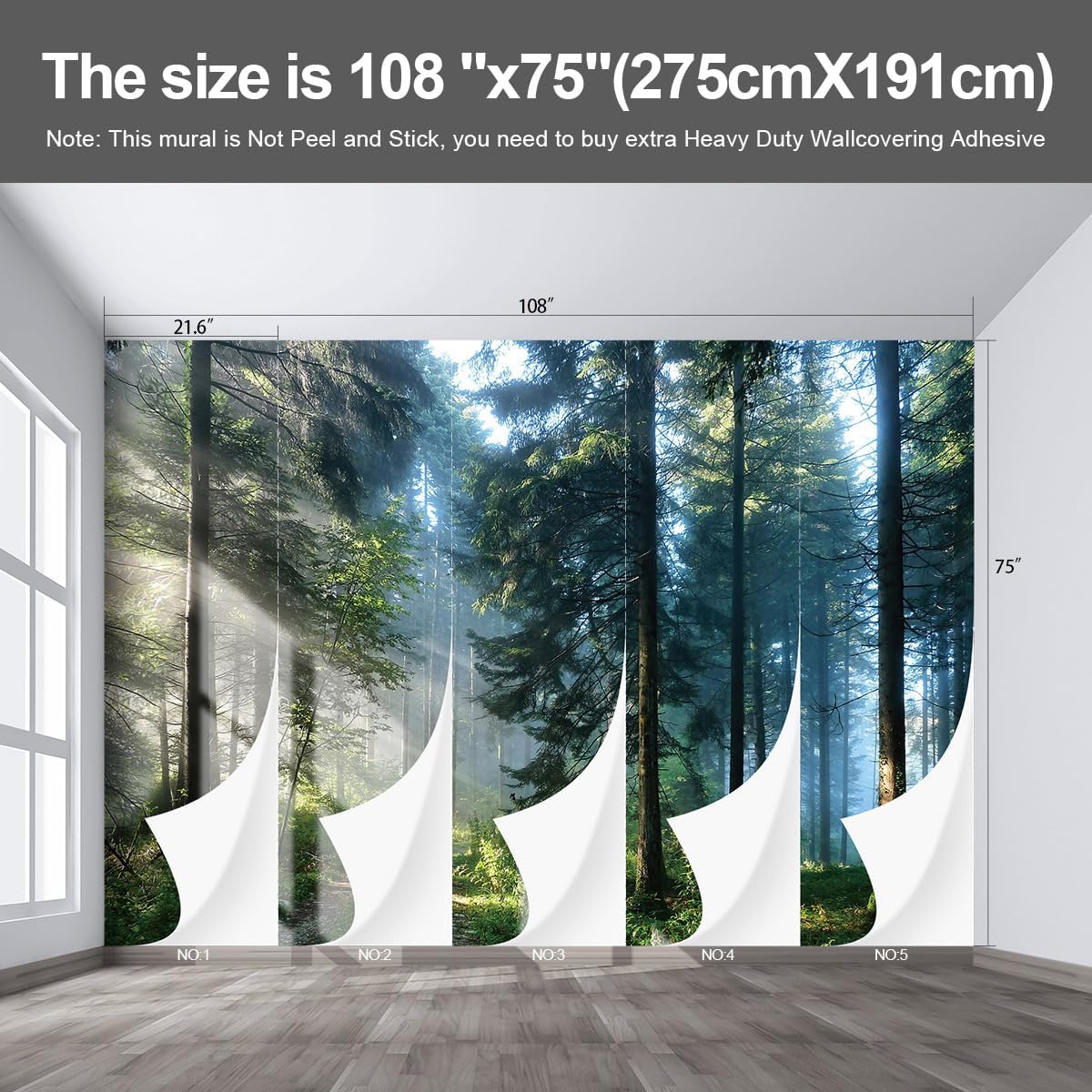 Nature Forest Tree Mural Woodland Landscape Backgrounds Cottage Jungle Wallpaper Extra Large Wall murals for Bedroom Living Room（not Peel and Stick）- 108“x 75"
