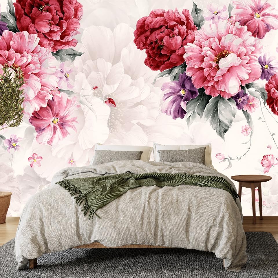 Floral Wallpaper Blue and White Peony Rose Mural Wallpaper for Bedroom Living Room Bathroom Office(Not Peel 'n Stick)