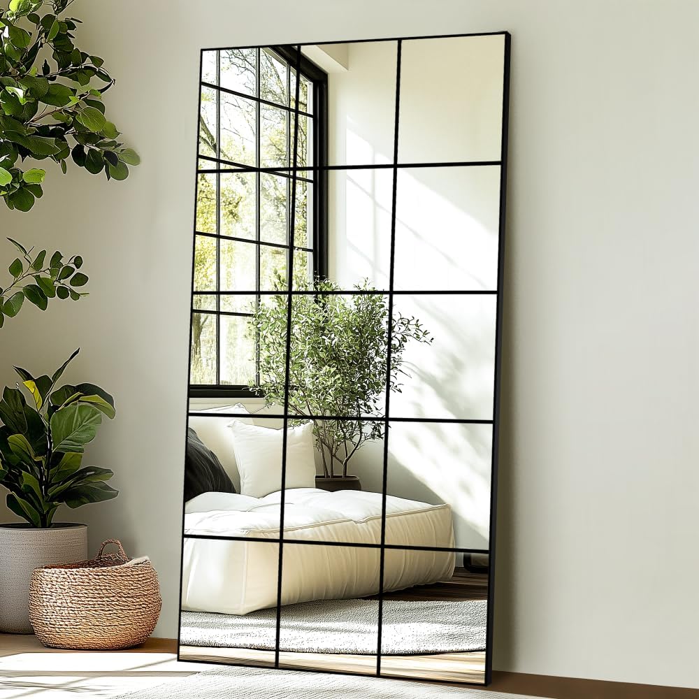 Large Full Length Floor Mirror for Bedroom, Living Room, Hallway - 28"X55" Window Pane Mirror Decorative Wall Art