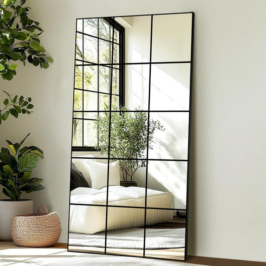 Large Full Length Floor Mirror for Bedroom, Living Room, Hallway - 28"X55" Window Pane Mirror Decorative Wall Art