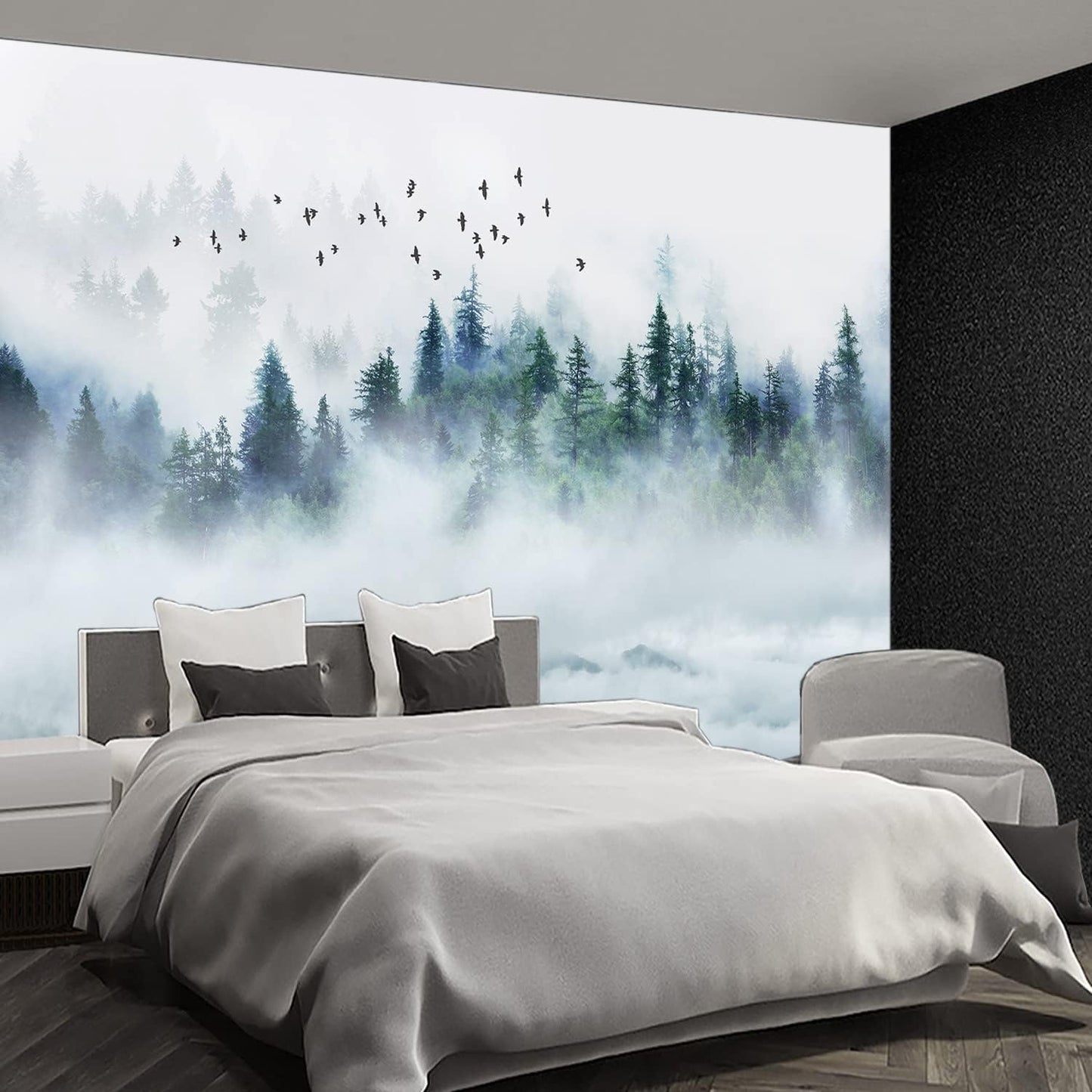 Nature Forest Tree Mural Woodland Landscape Backgrounds Cottage Jungle Wallpaper Extra Large Wall murals for Bedroom Living Room（not Peel and Stick）- 108“x 75"